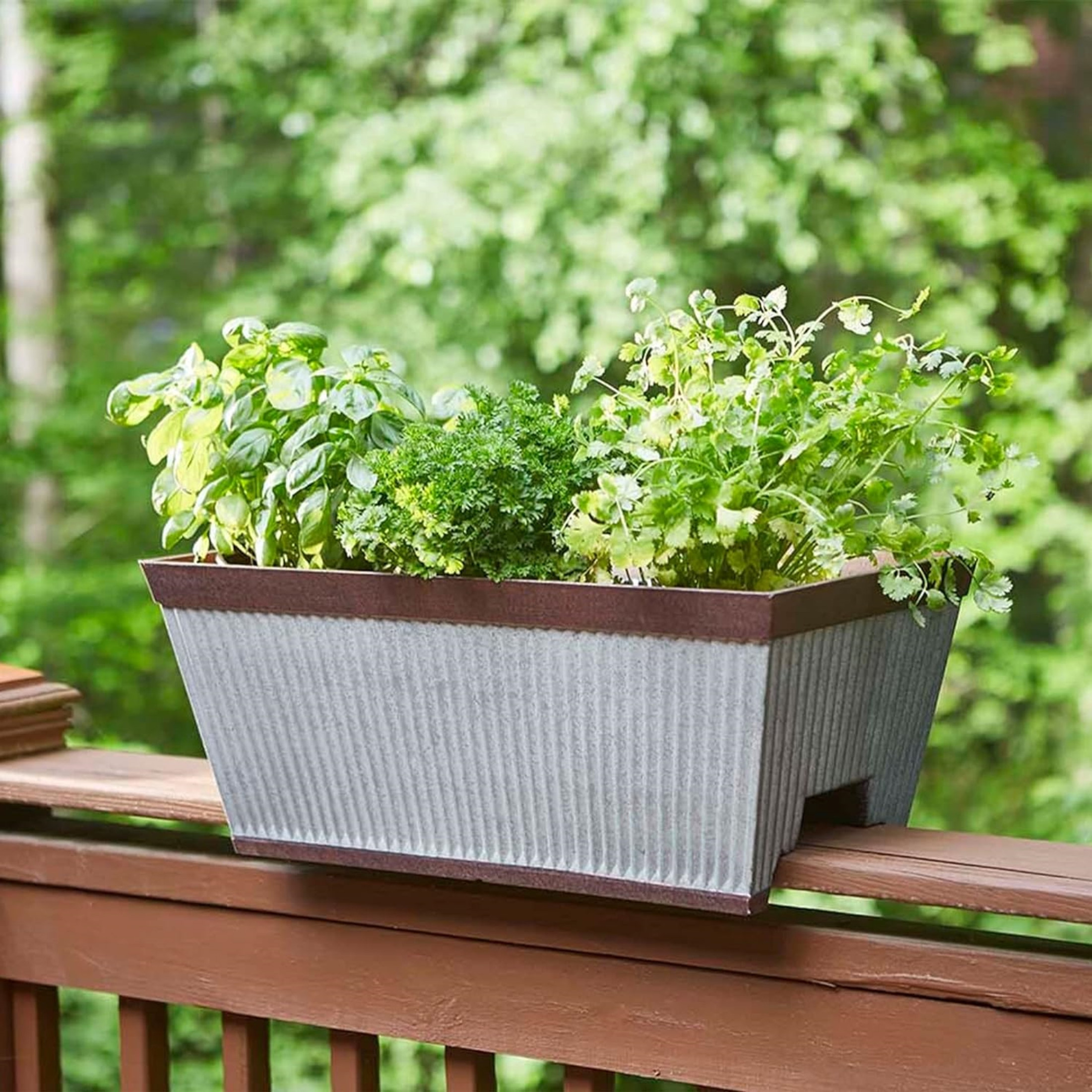 Southern Patio Westlake Resin Rectangular Deck Rail Planter, Rustic Galvanized and Silver, 24in Southern Patio Westlake Resin Rectangular Deck Rail Planter, Rustic Galvanized and Silver, 24in