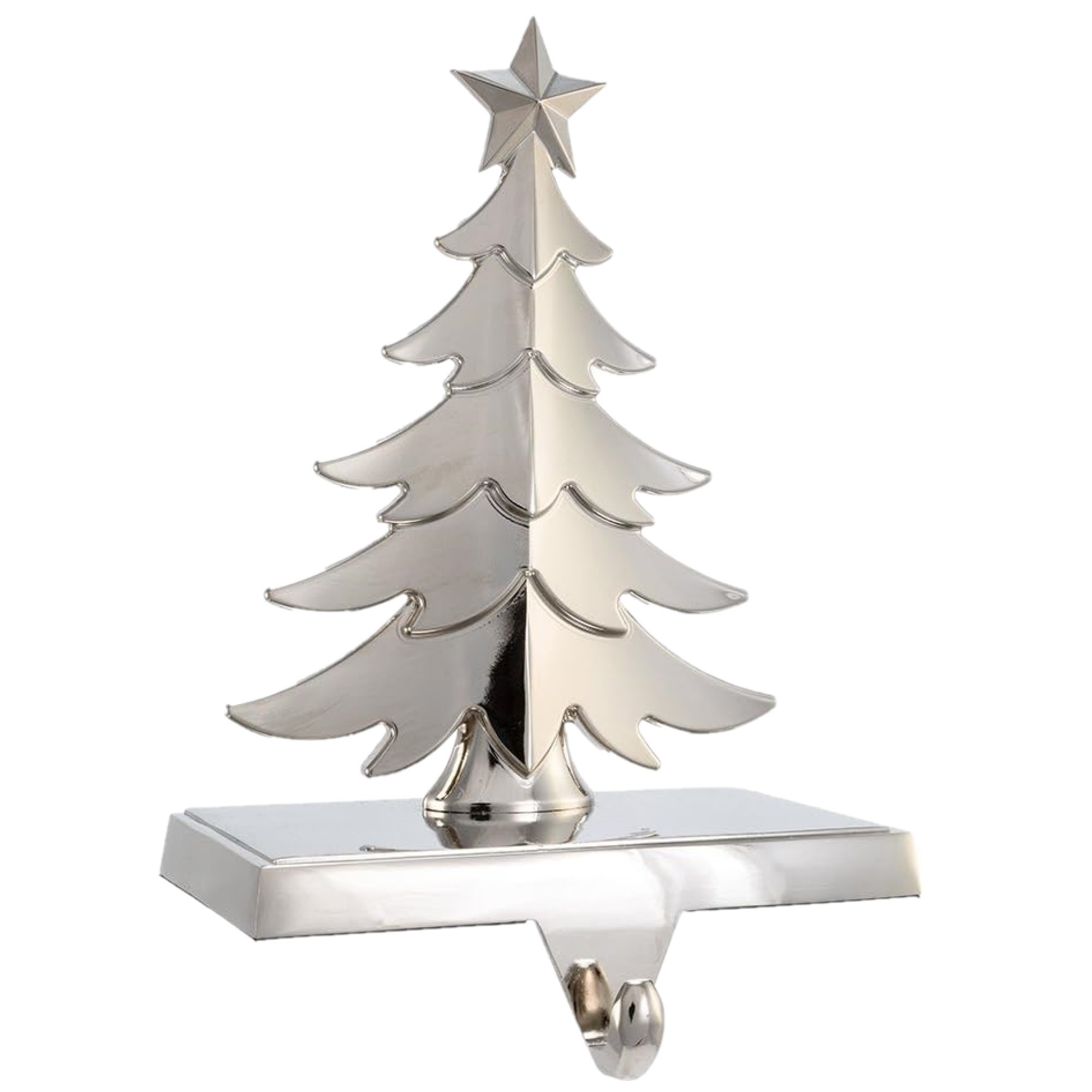 Kurt Adler Metal Christmas Stocking Hanger, Silver Tree, 7.5in