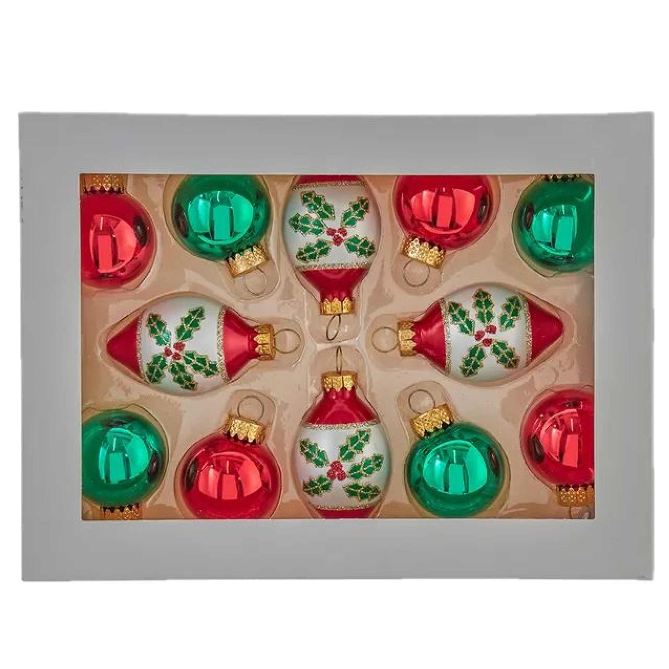Kurt Adler Miniature Glass Ball and Finial Christmas Tree Ornament Set, Red and Green 1.5" (12-Count)