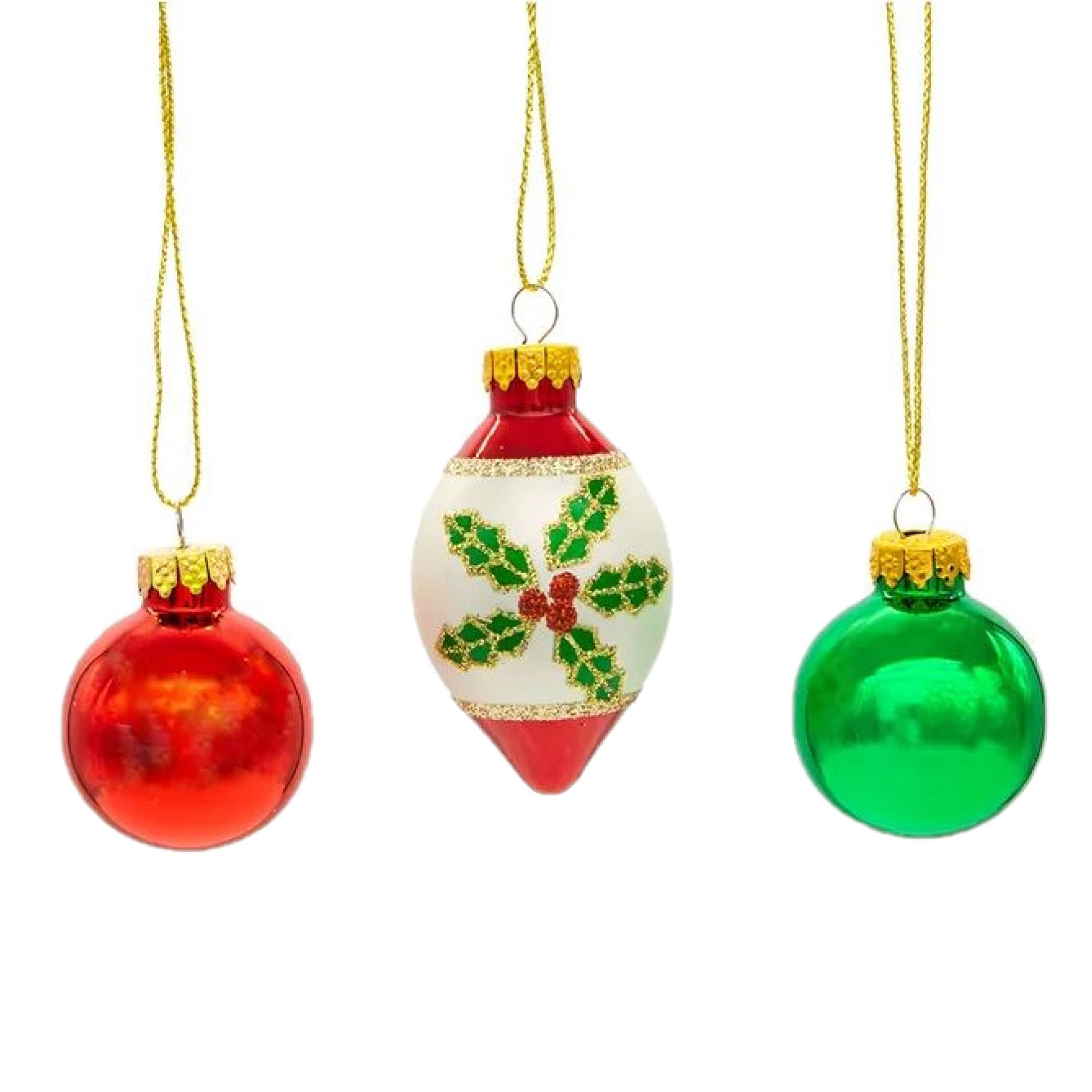Kurt Adler Miniature Glass Ball and Finial Christmas Tree Ornament Set, Red and Green 1.5" (12-Count)