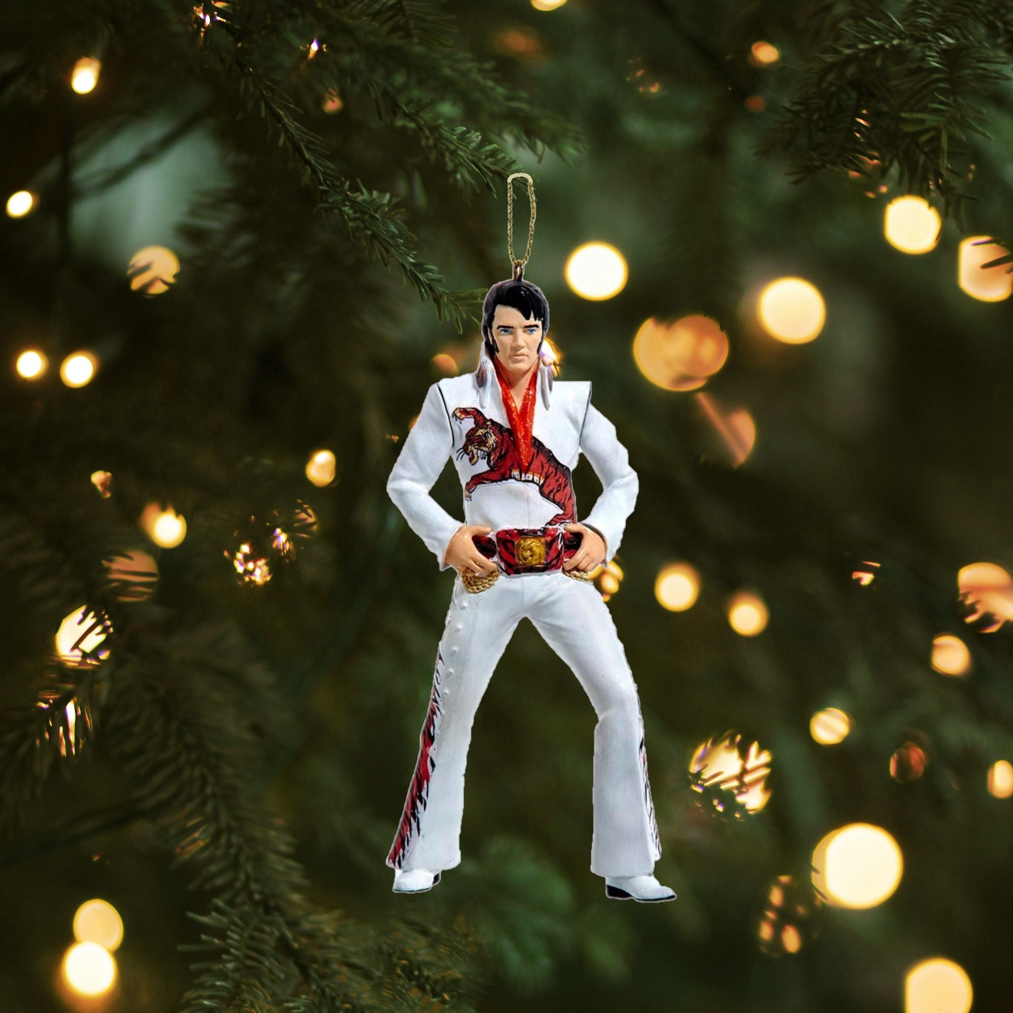 Kurt Adler Resin Christmas Ornament, Elvis Wearing Tiger Jumpsuit, 5.25in