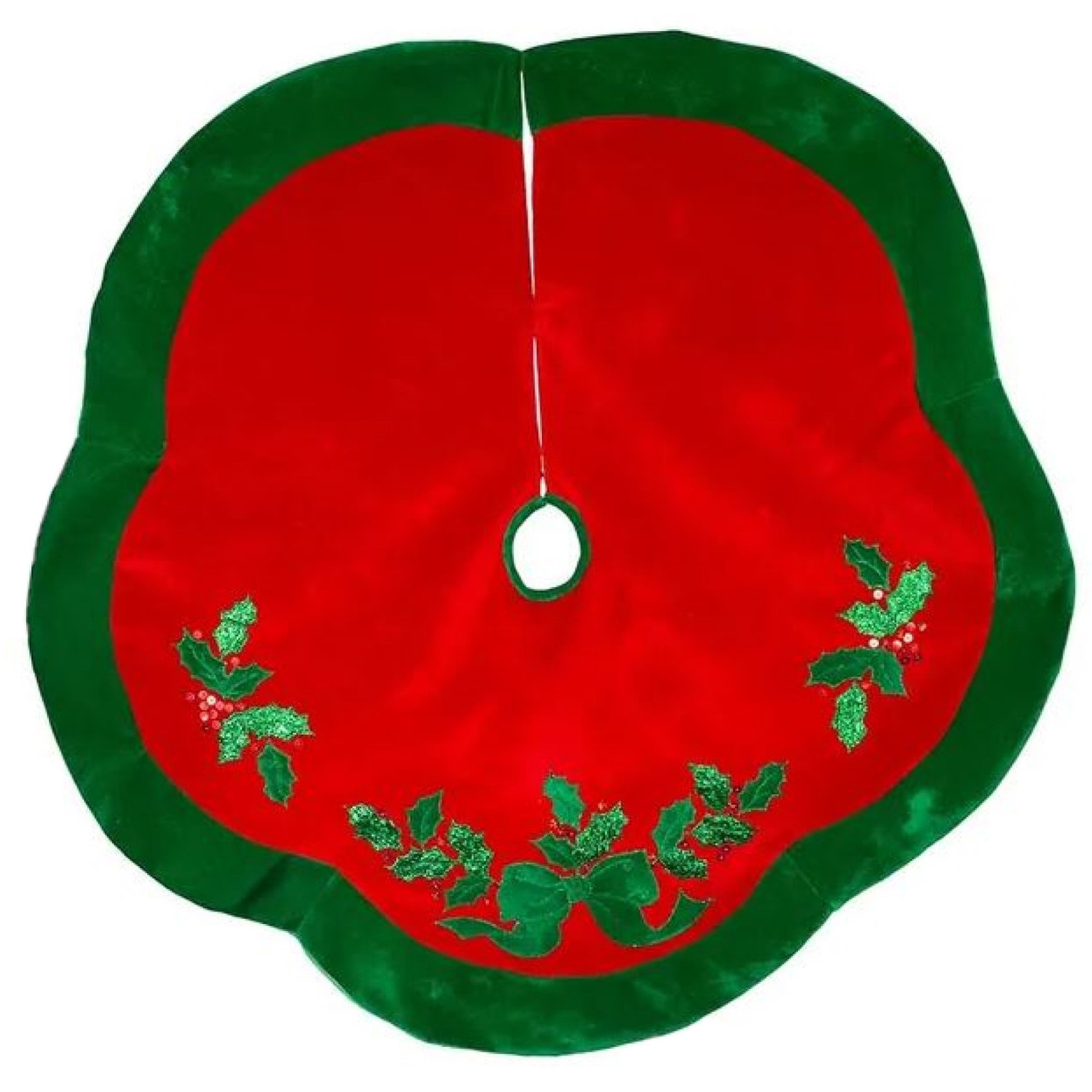 Kurt Adler Velvet Christmas Tree Skirt, Red and Green, 48in