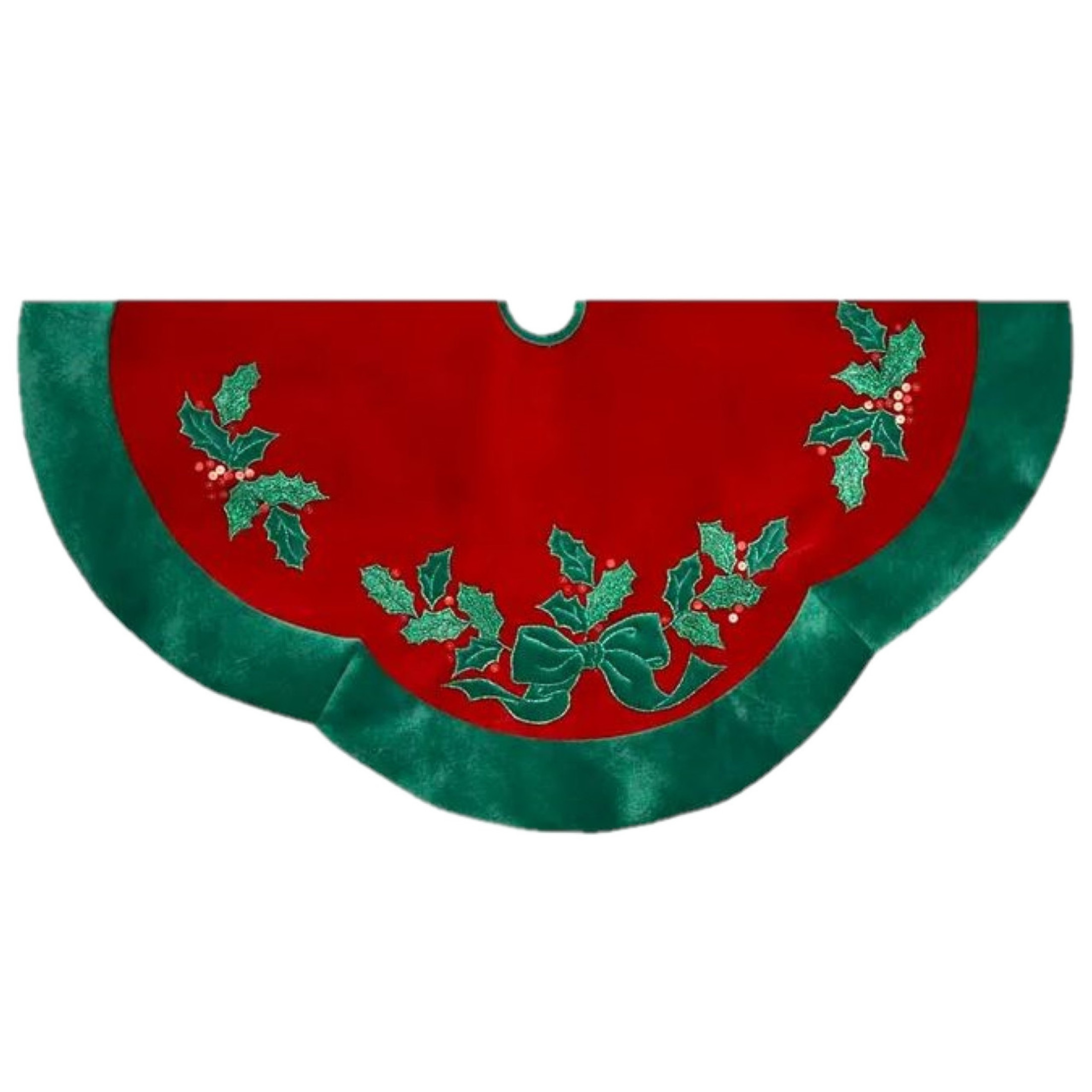 Kurt Adler Velvet Christmas Tree Skirt, Red and Green, 48in
