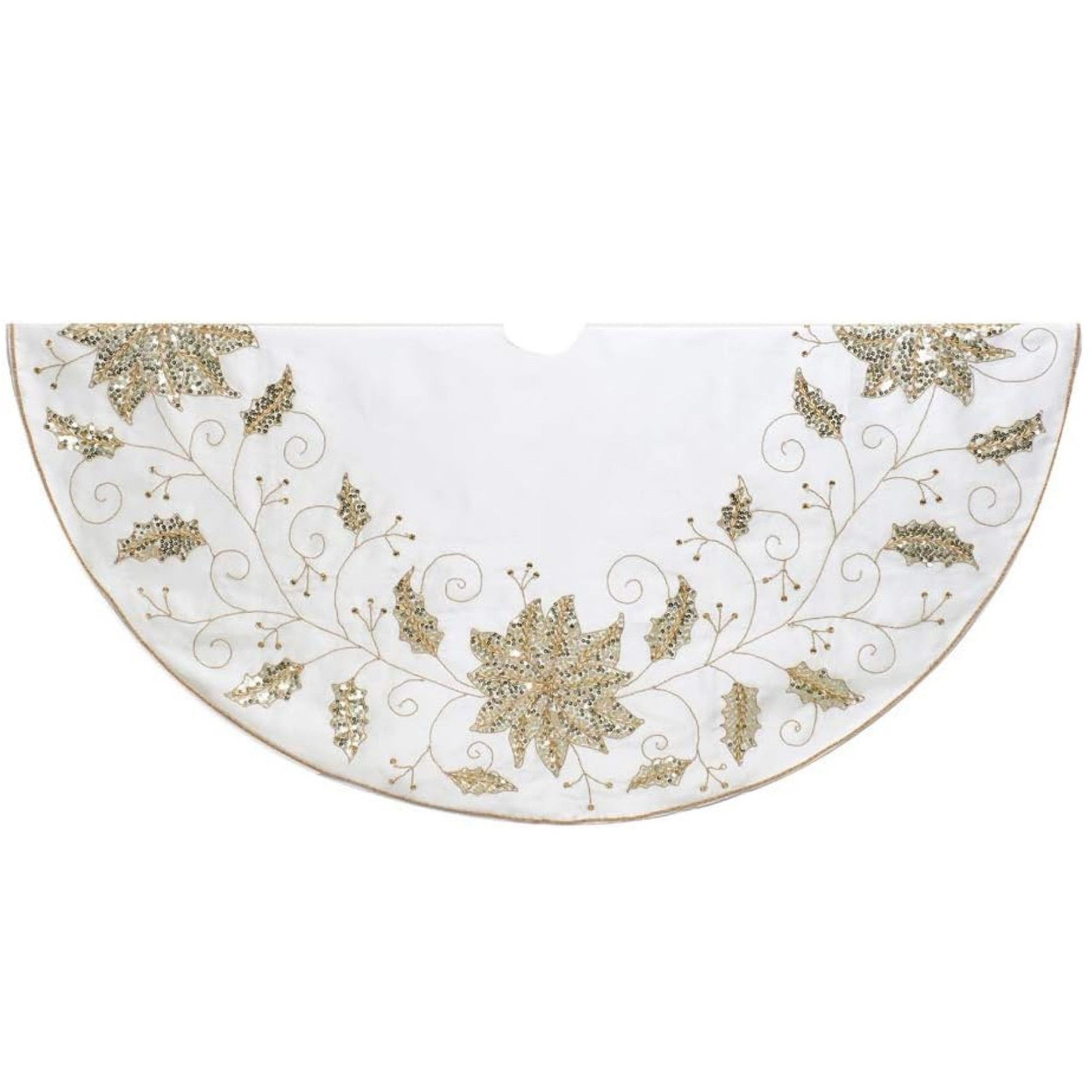Kurt Adler Christmas Tree Skirt with Gold Embroidered Snowflake Design, Ivory, 54in