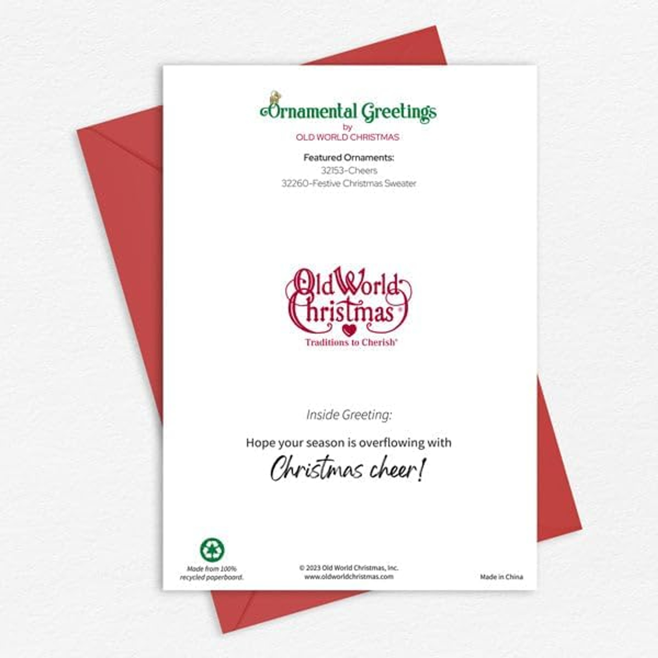 Old World Christmas Ornament Christmas Card, Jingle On, 7" x 5"