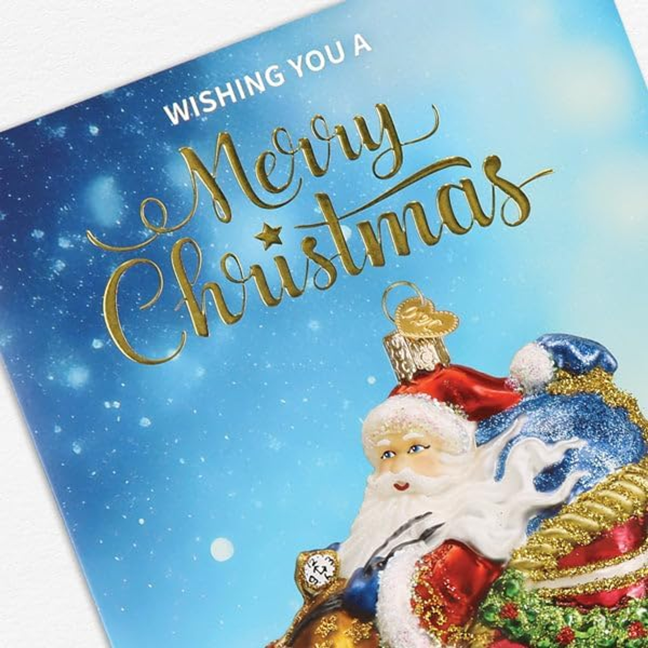 Old World Christmas Ornament Christmas Card, Santa in Sleigh, 7" x 5"