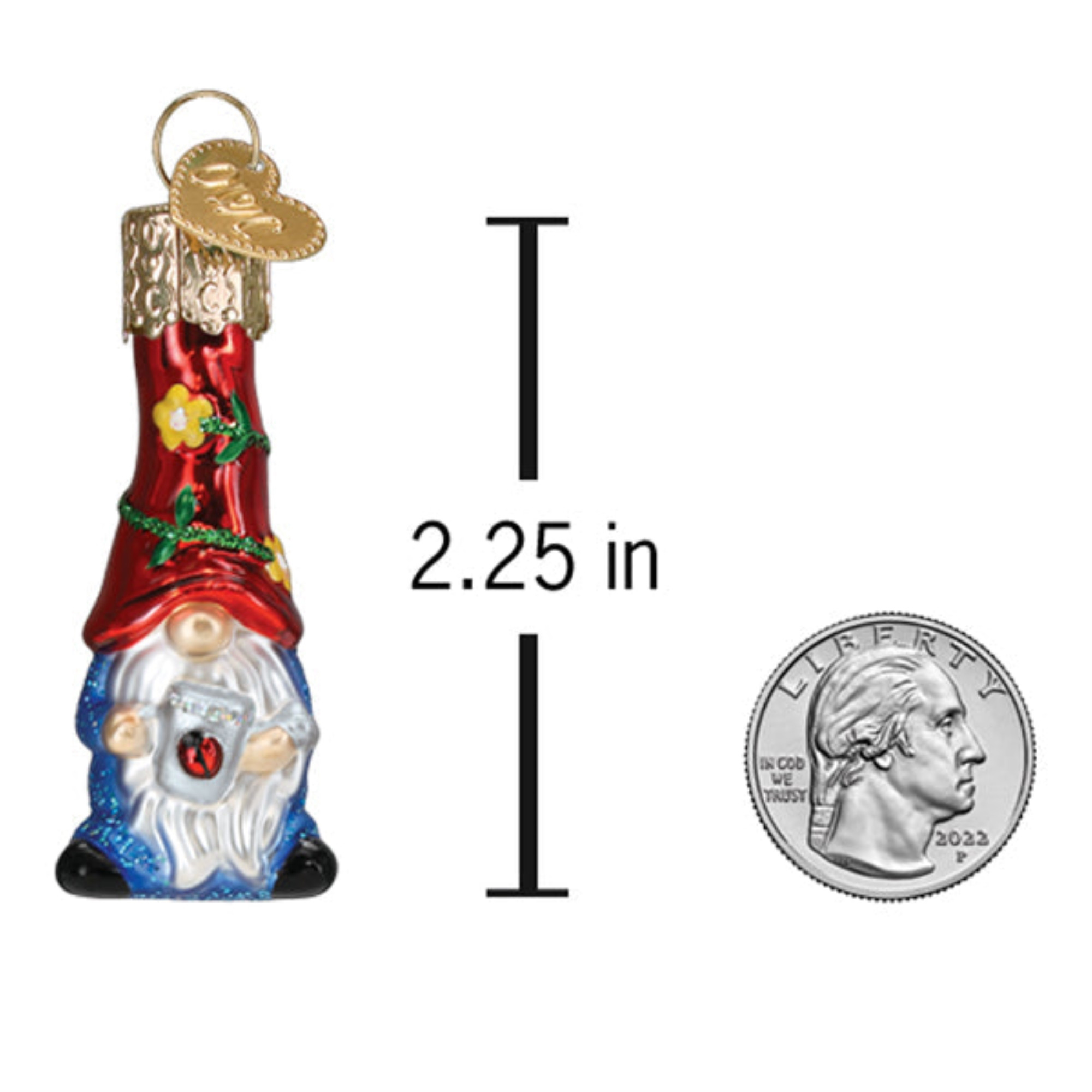 Old World Christmas Blown Glass Ornament for Christmas Tree, Mini Garden Gnome