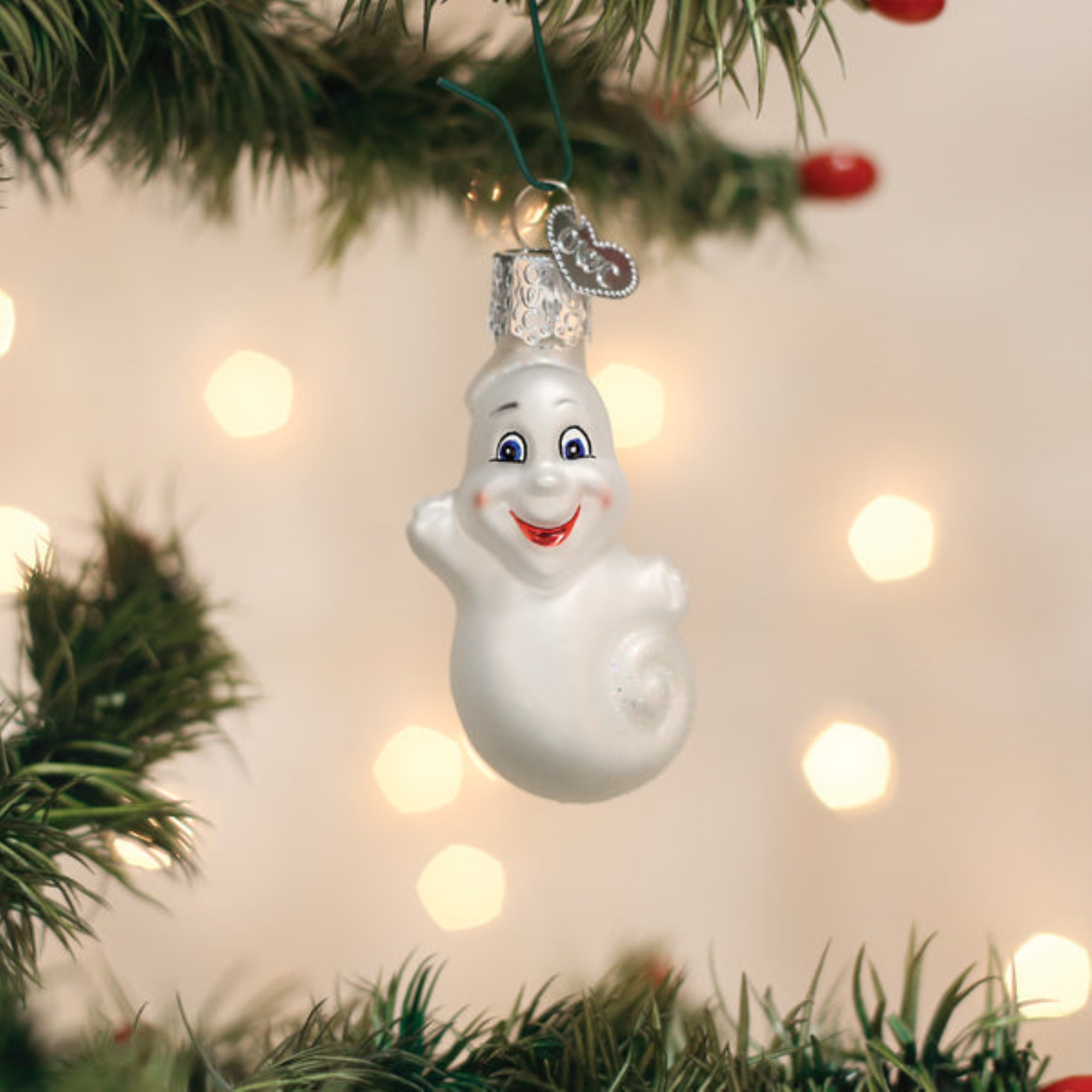 Old World Christmas Blown Glass Ornament for Halloween, Mini Ghost