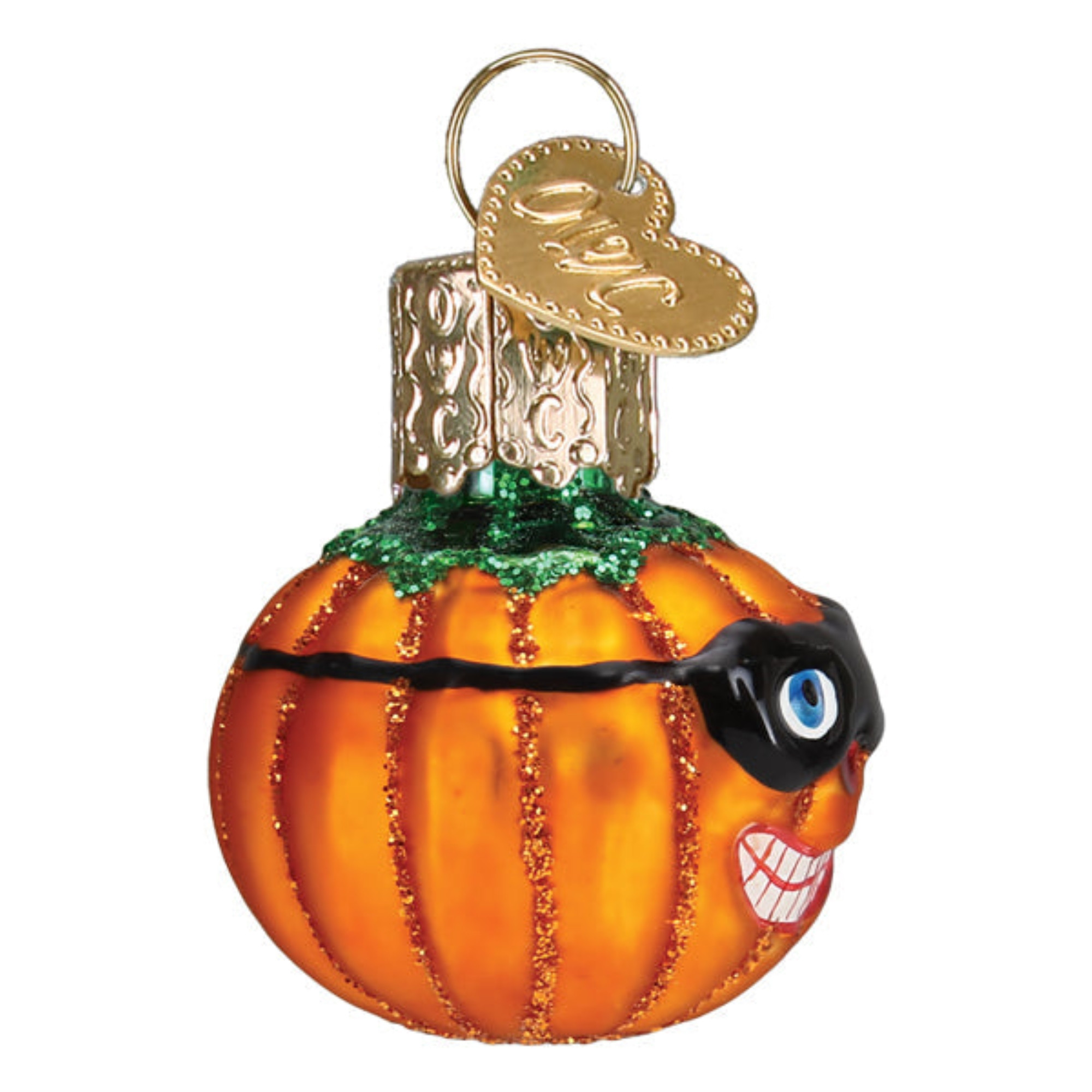 Old World Christmas Blown Glass Ornament for Tree, Mini Masked Jack O'Lantern