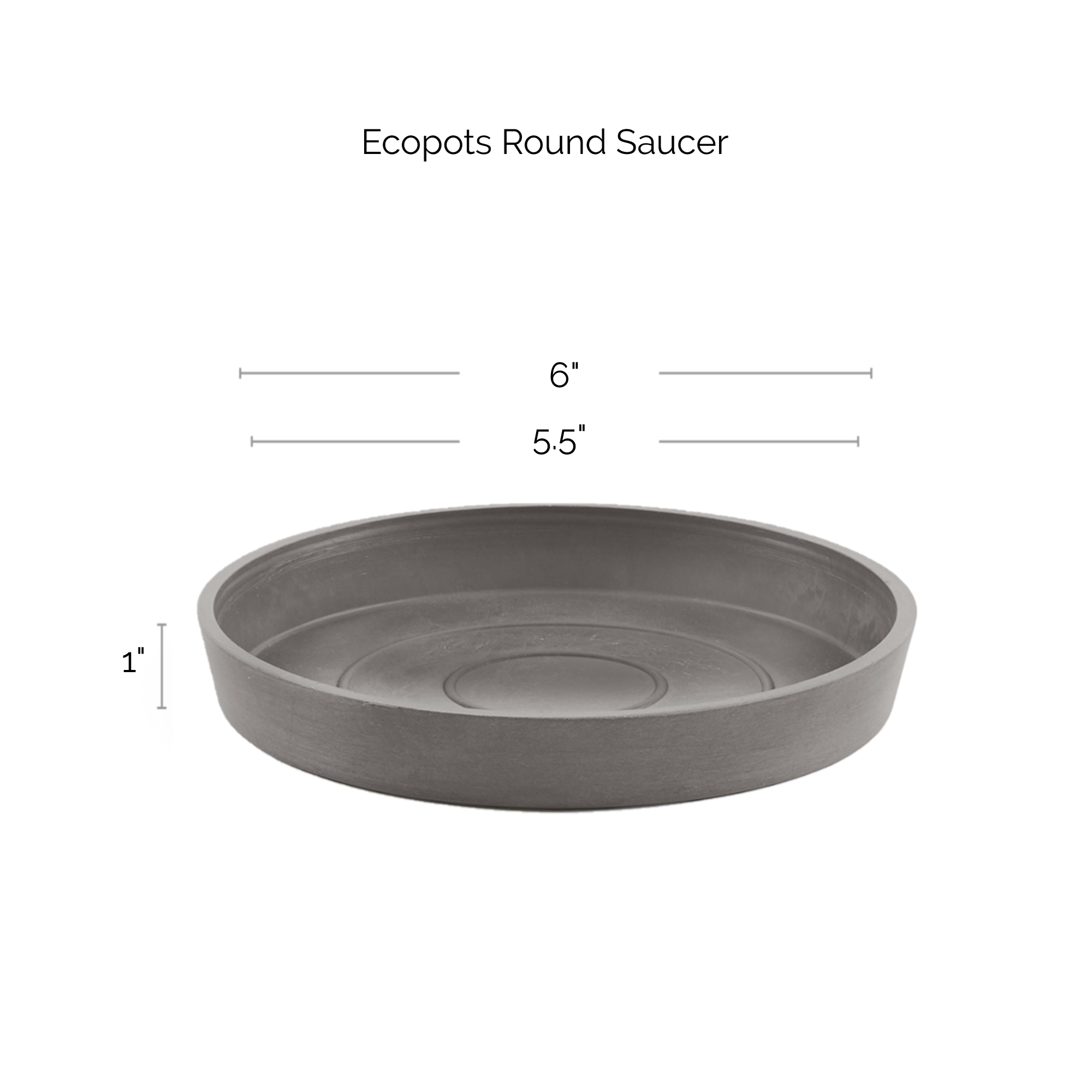 Ecopots Round Recycled Plastic Modern In/Outdoor Planter Flower Pot Saucer, Taupe, 6"