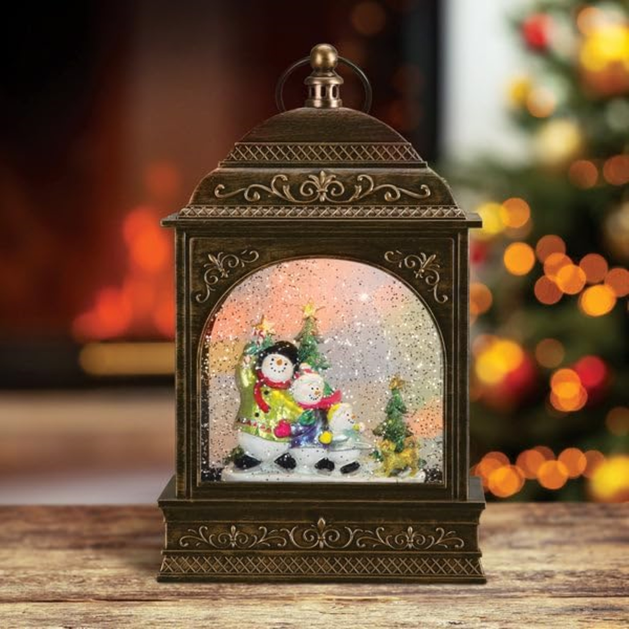 Old World Christmas Tabletop Snow Family Lantern Snow Globe, Multicolored, 11" Old World Christmas Tabletop Snow Family Lantern Snow Globe, Multicolored, 11"
