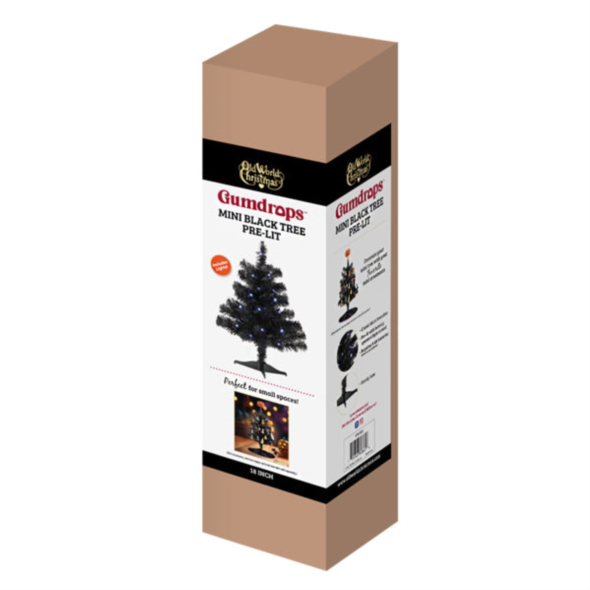 Old World Christmas Mini Pre-Lit Artificial Tree, Black, 18in
