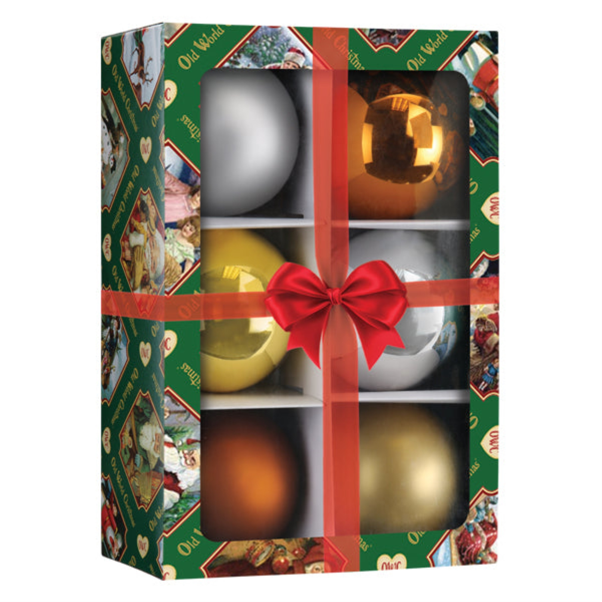 Old World Christmas Blown Glass Ornaments, Metallic, 3.5in (Pack of 6)