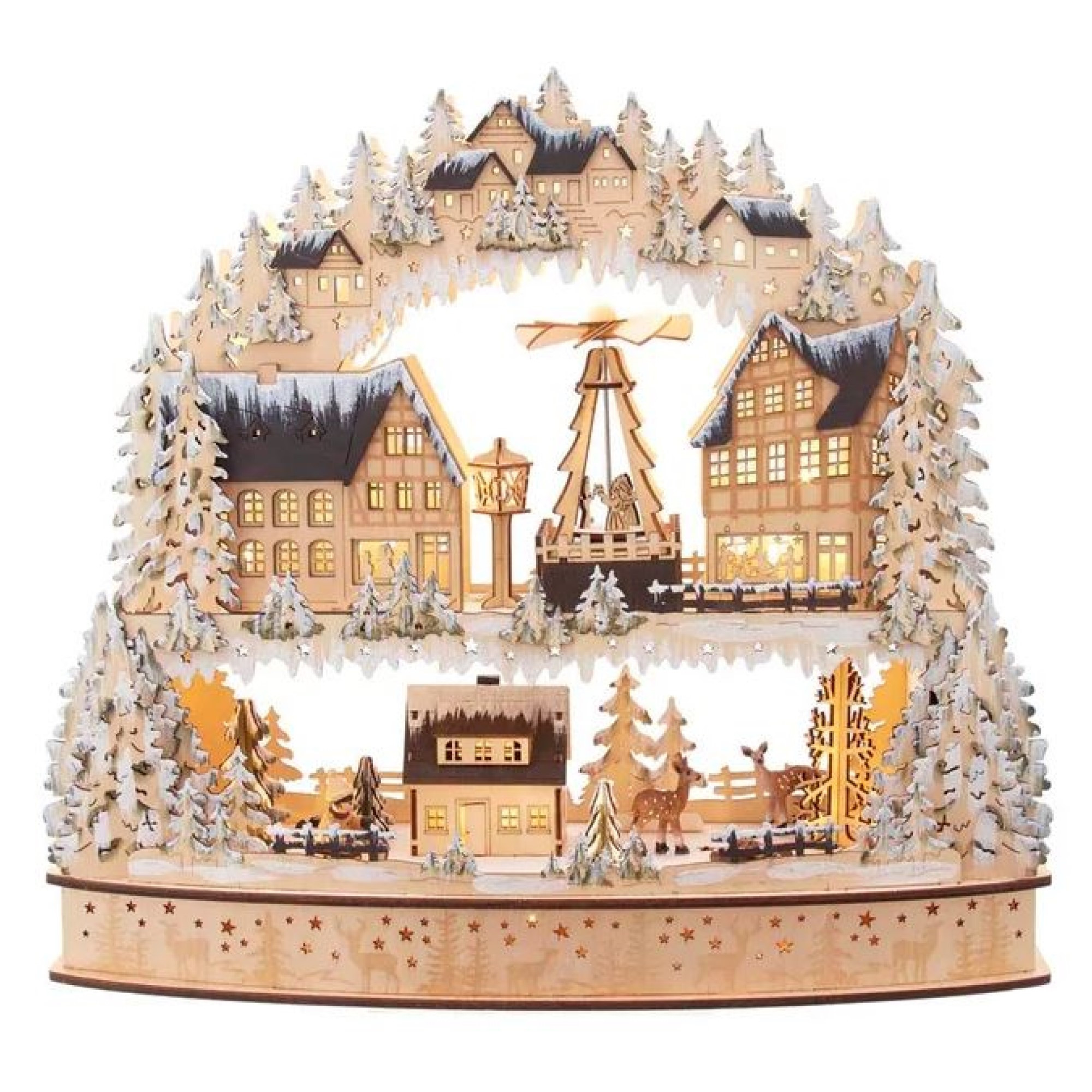 Kurt Adler Light-Up Wooden Village with Motion, 16in