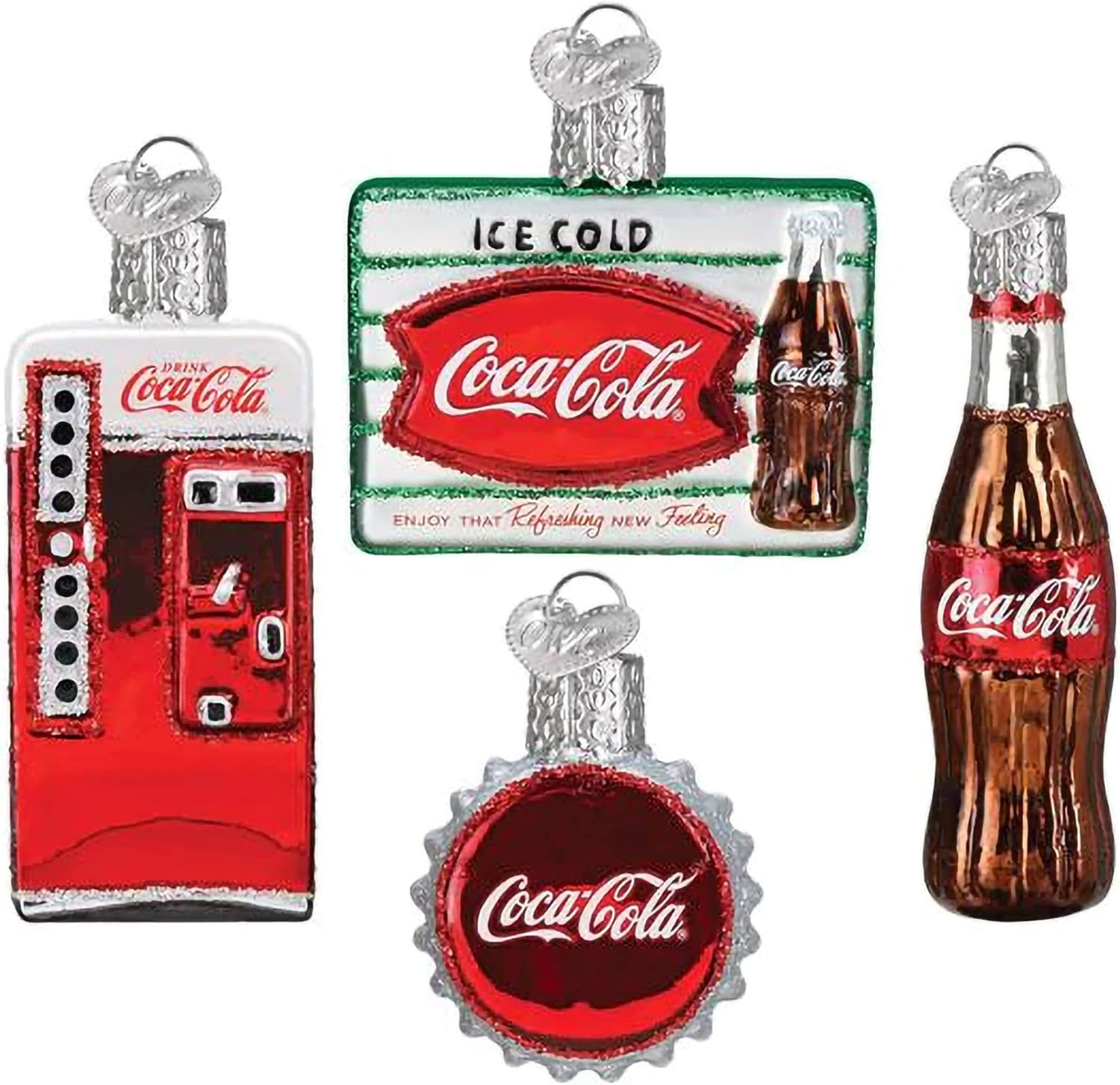 Old World Christmas Blown Glass Ornament for Christmas Tree, Coca-Cola Mini Diner (4 Piece Set)