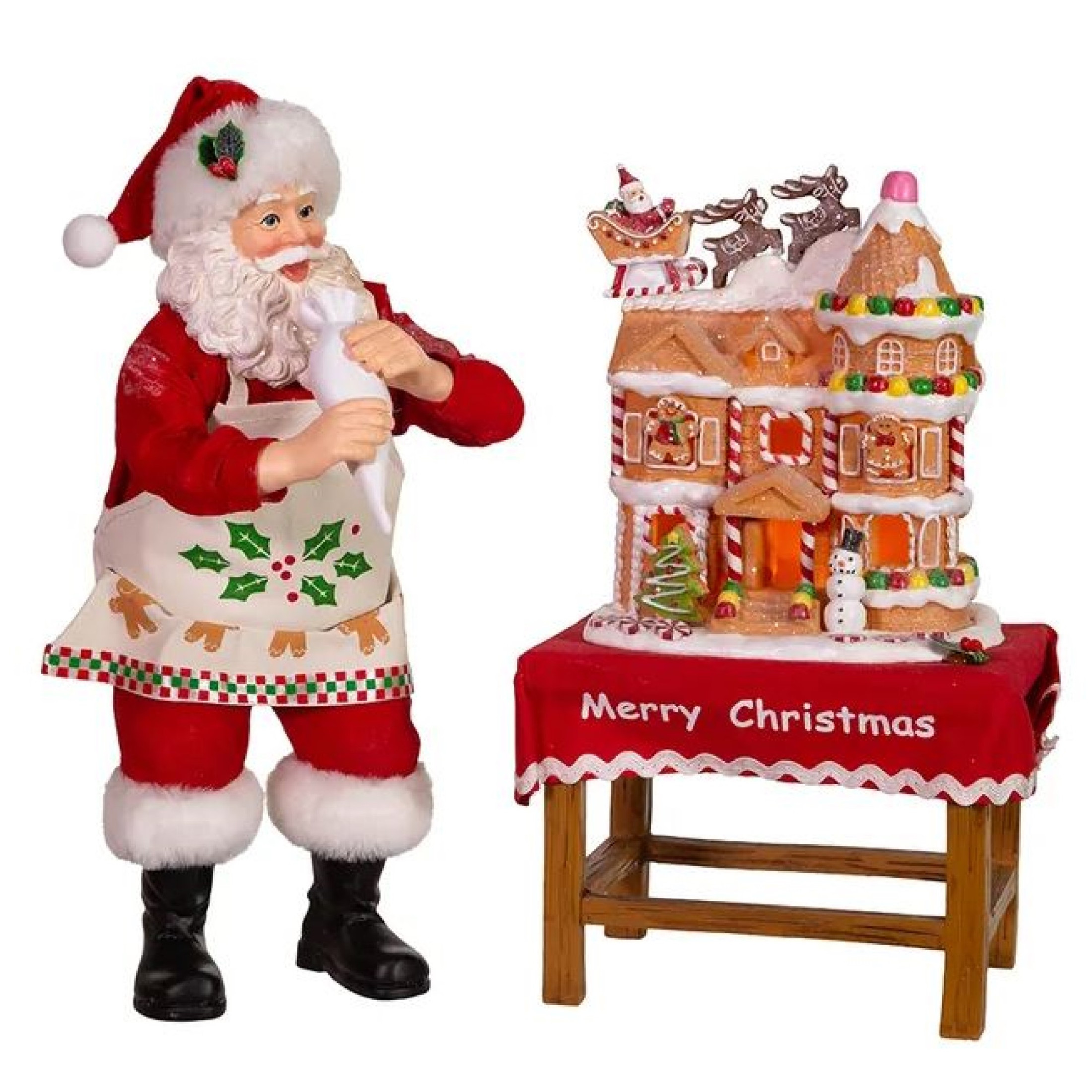 Kurt Adler Fabriche Battery-Operated Santa with Gingerbread House, 10.5in
