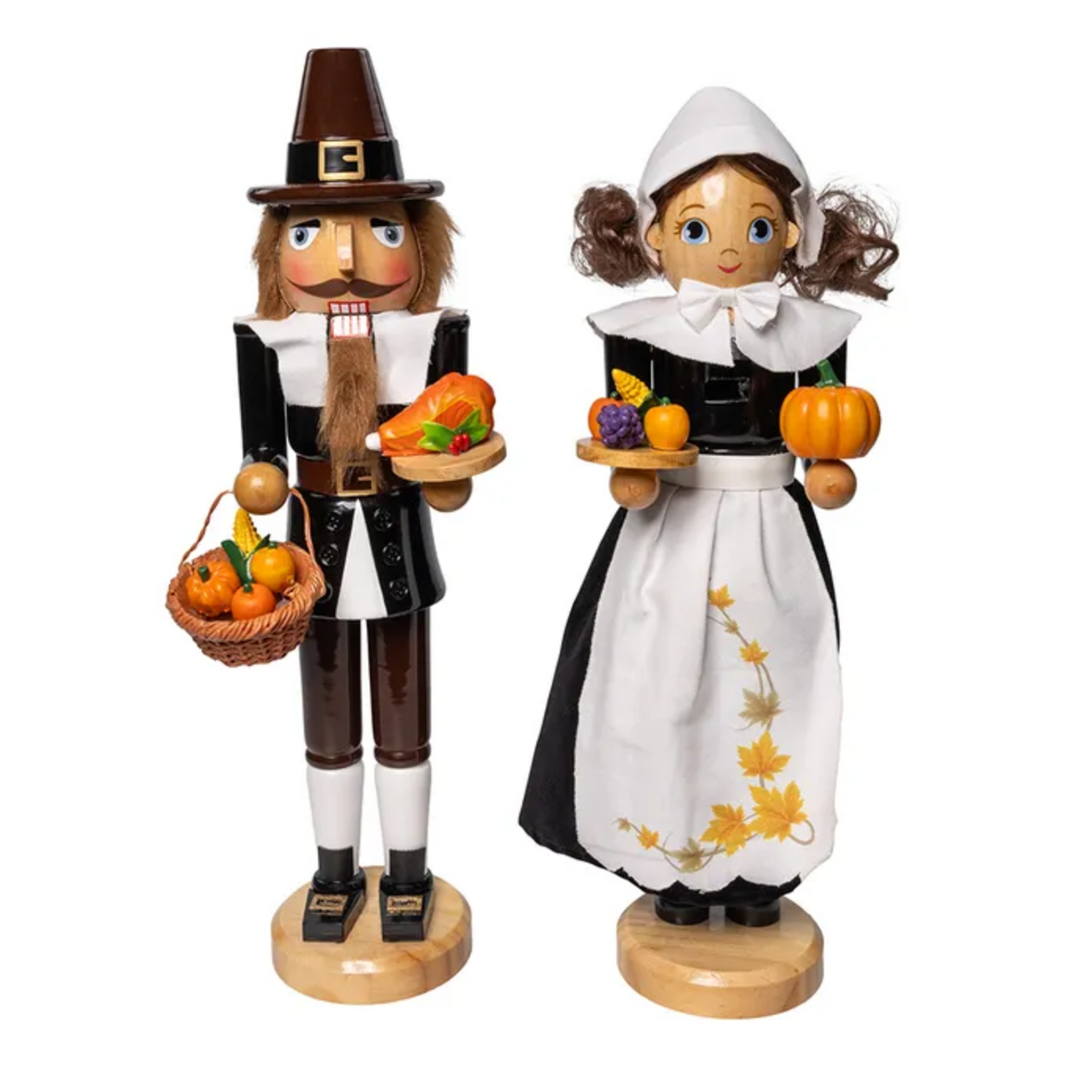 Kurt Adler Man and Women Pilgrim Wooden Nutcrackers, 2-Piece Set