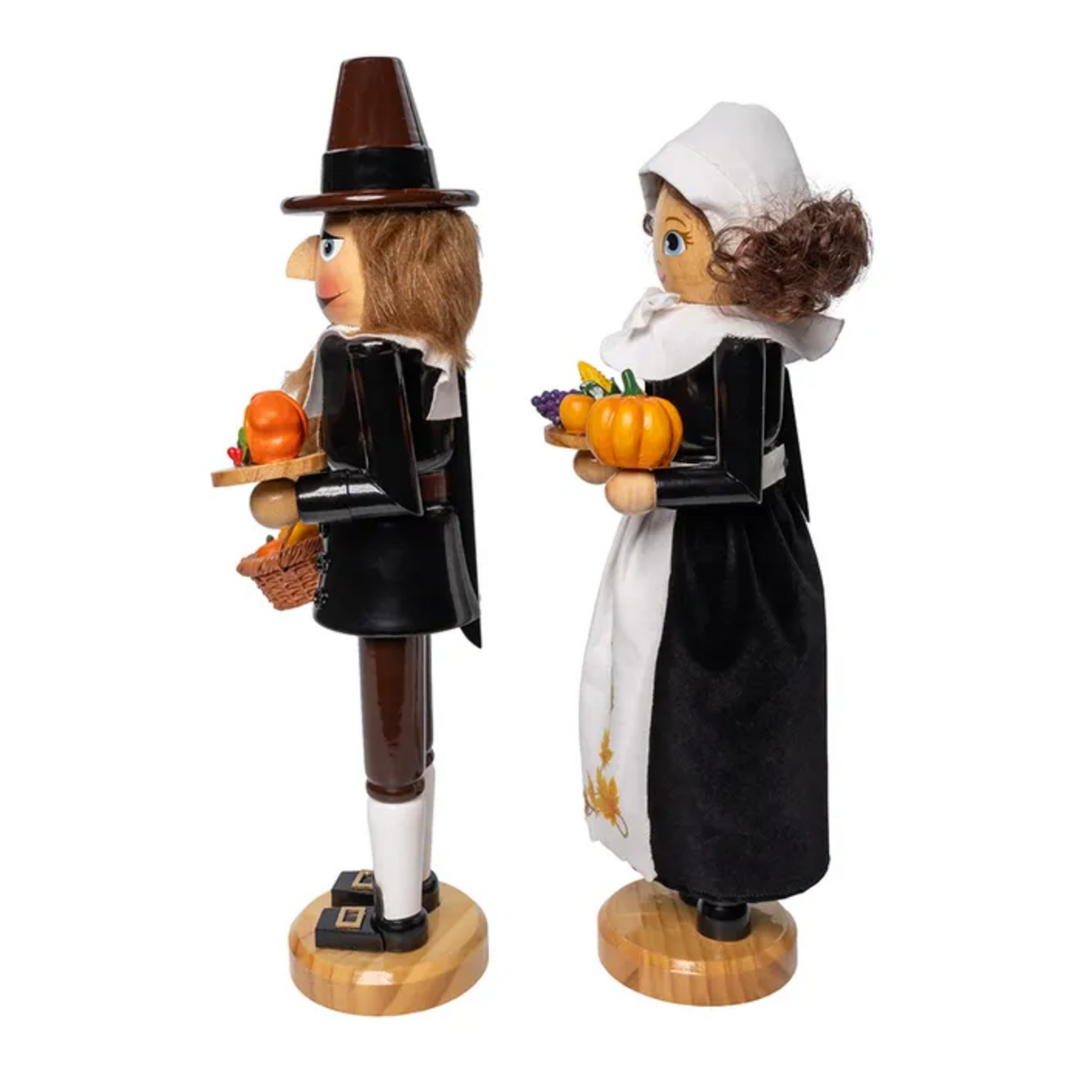 Kurt Adler Man and Women Pilgrim Wooden Nutcrackers, 2-Piece Set