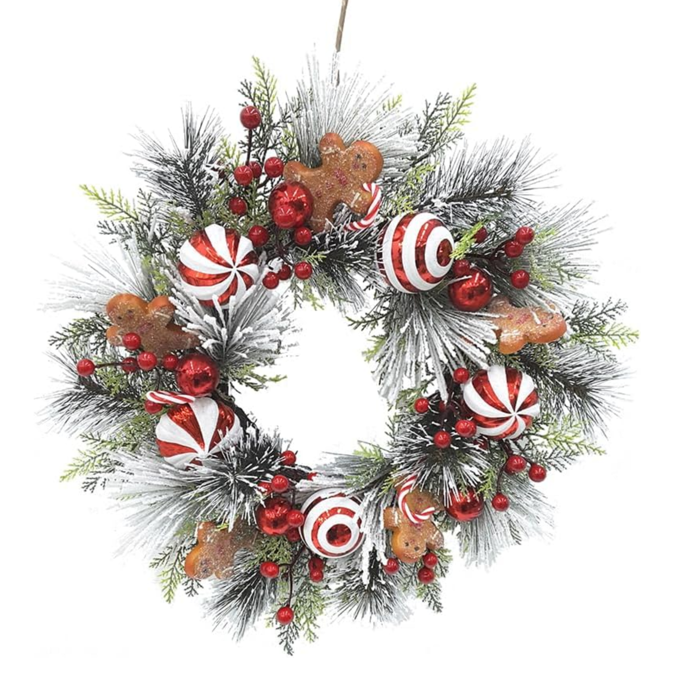 Kurt Adler Un-Lit Gingerbread Flocked Wreath, 20in Kurt Adler Un-Lit Gingerbread Flocked Wreath, 20in