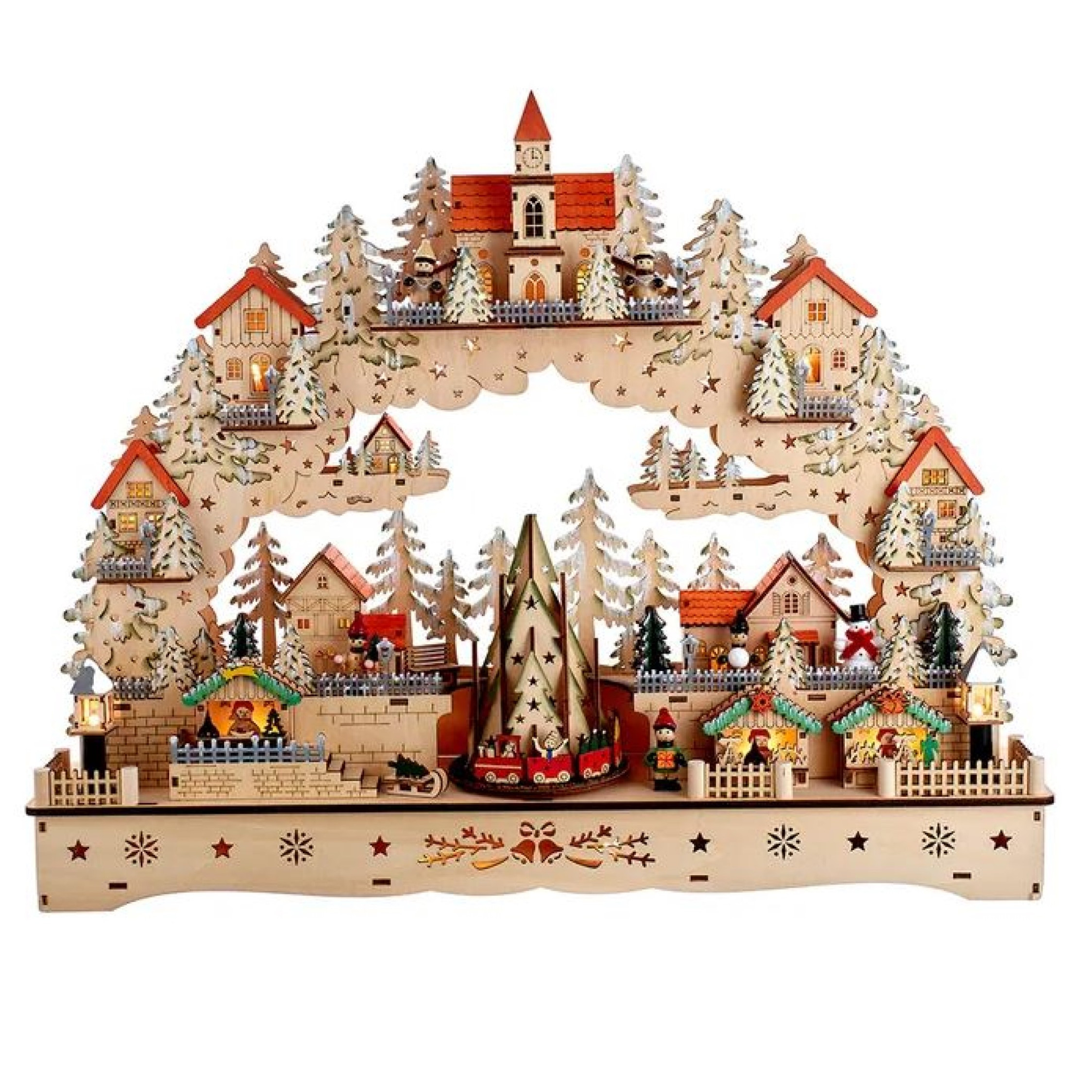 Kurt Adler Wooden LED Light-Up Musical/Motion Christmas Village, 18.5in