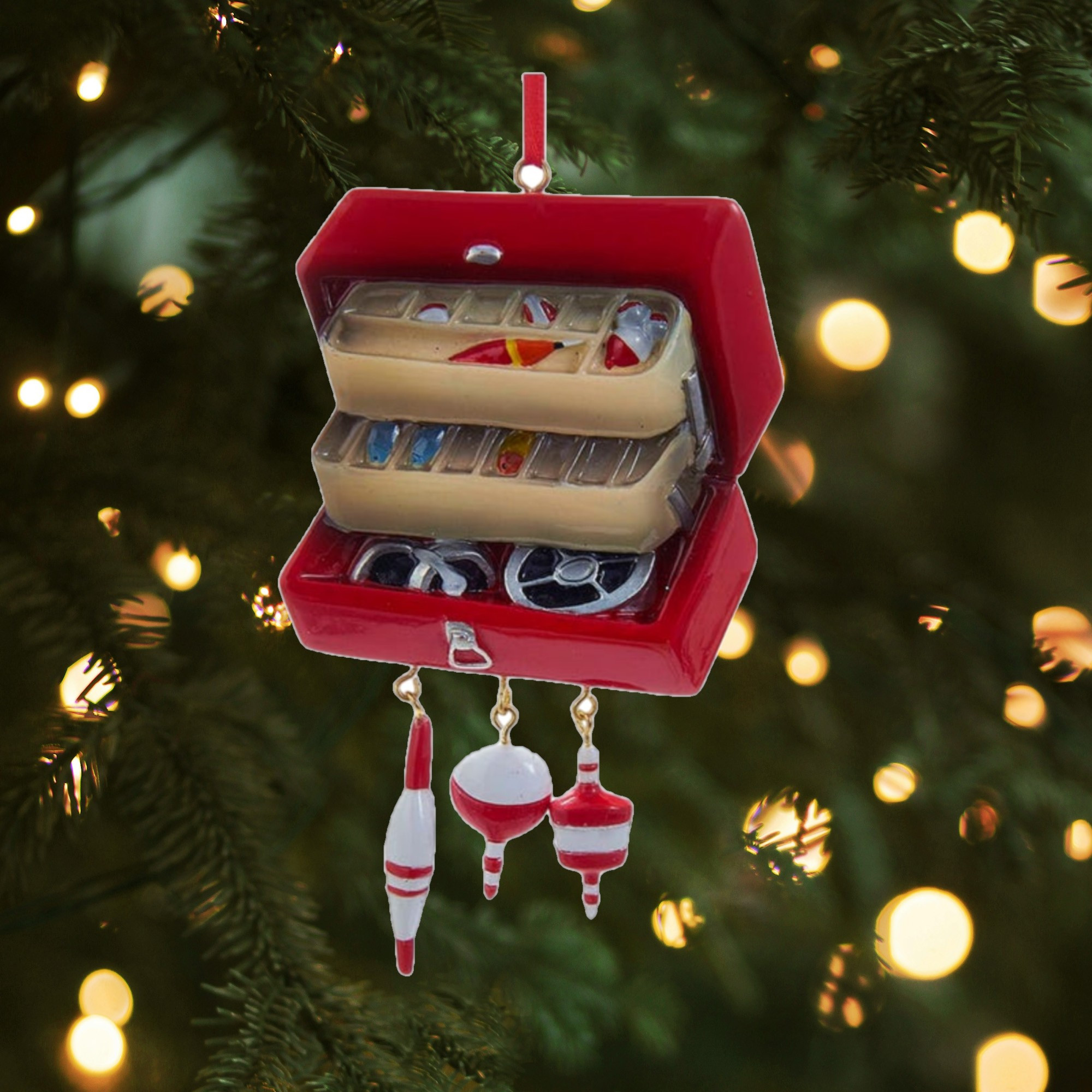 Kurt Adler Hanging Resin Christmas Tree Ornament, Tackle Box for Personalization,  4.75"