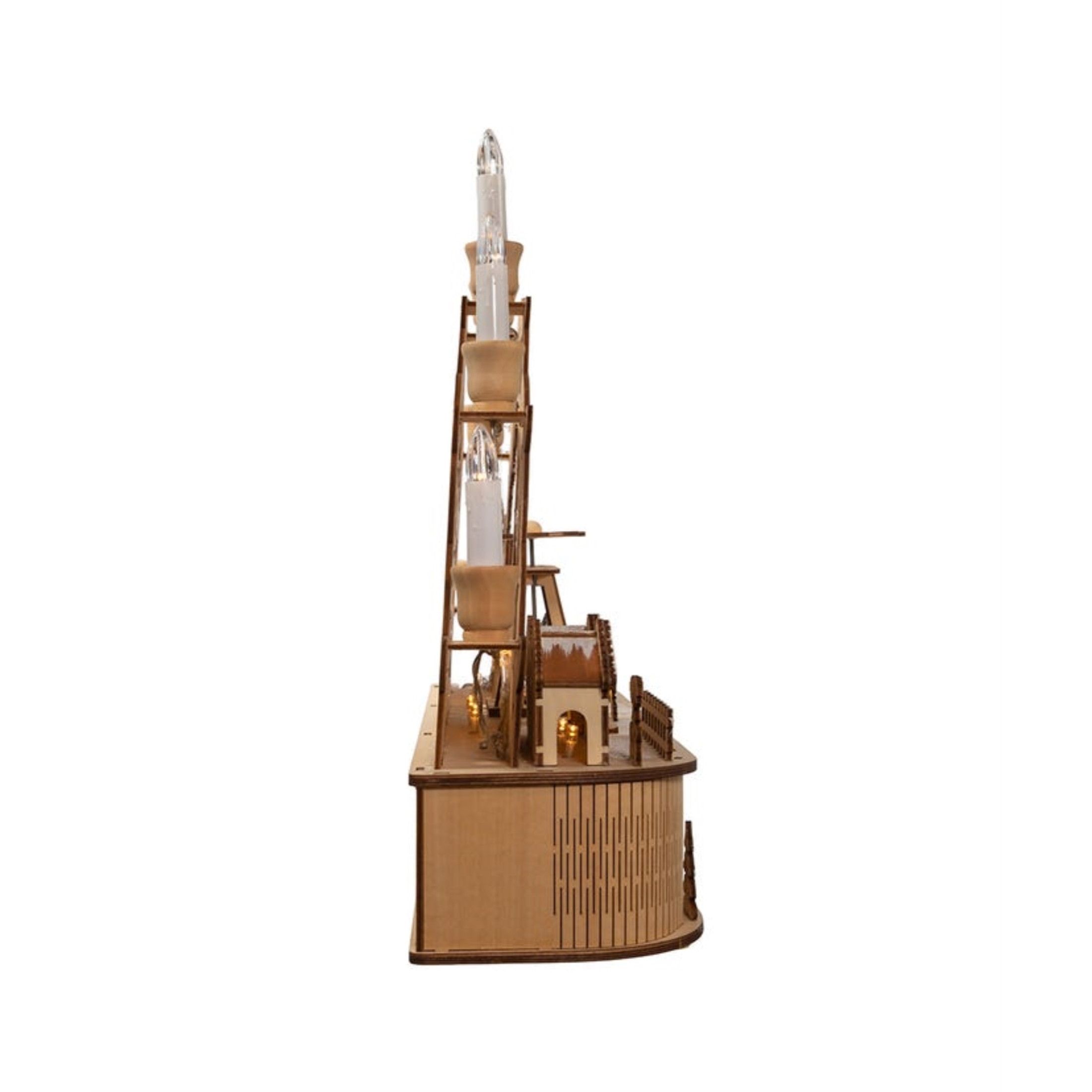 Kurt Adler Wooden LED Light-Up Musical/Motion Santa Christmas Village with Candles