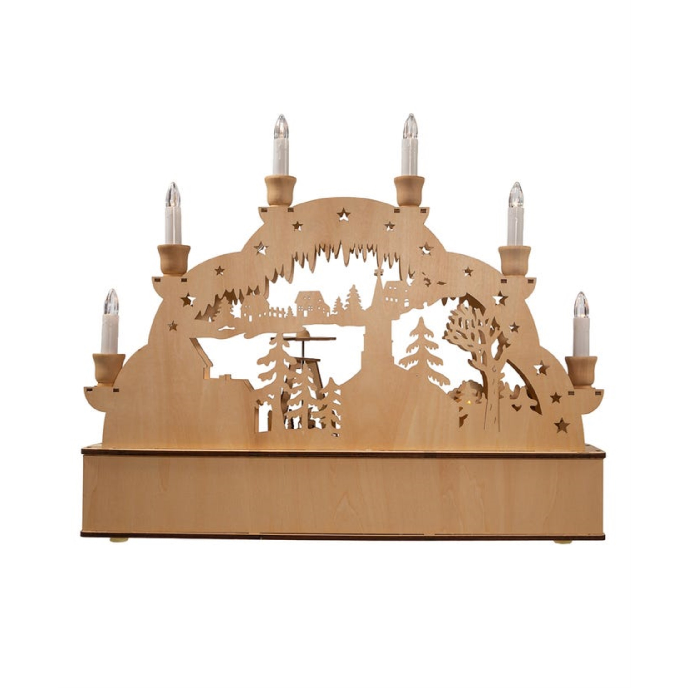 Kurt Adler Wooden LED Light-Up Musical/Motion Santa Christmas Village with Candles