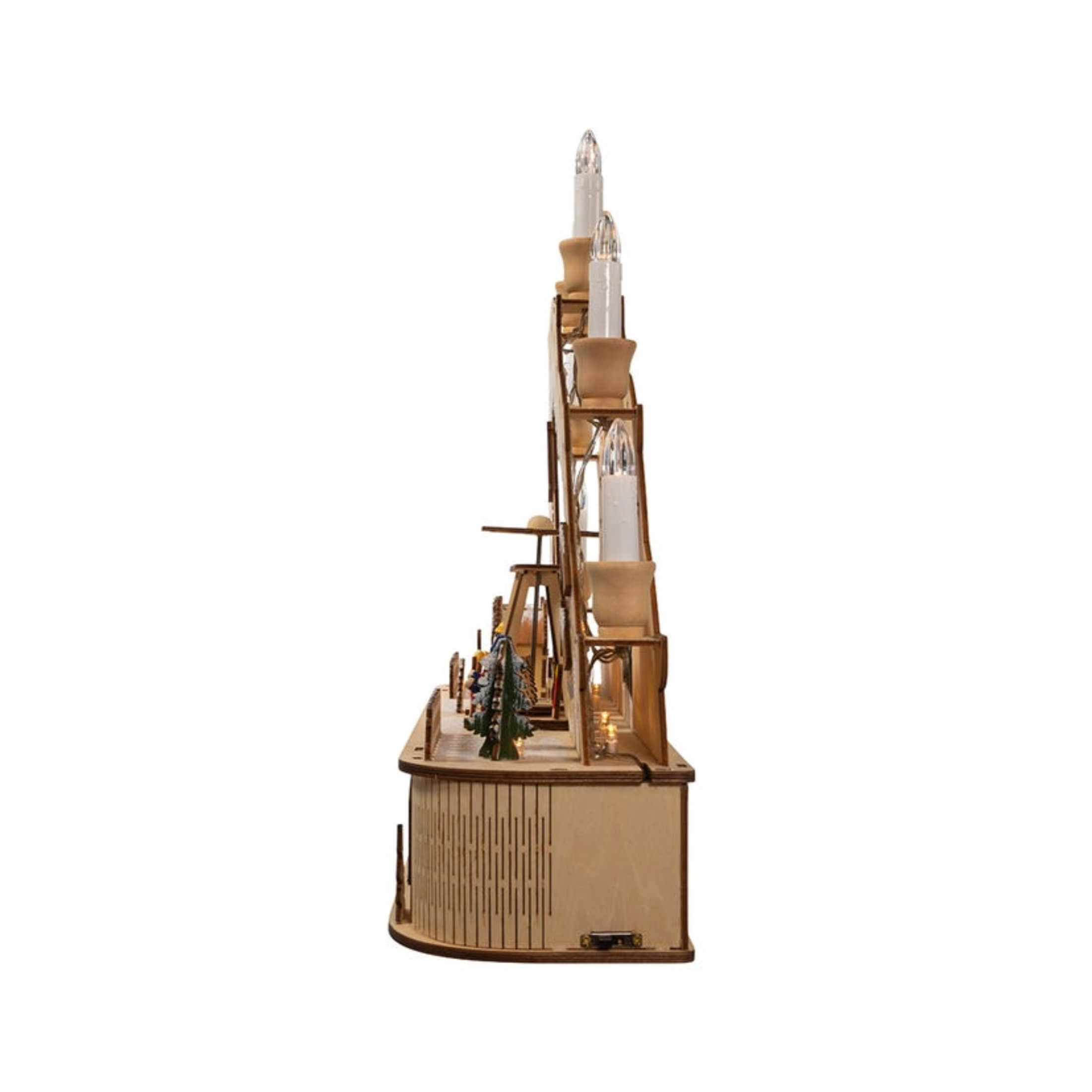 Kurt Adler Wooden LED Light-Up Musical/Motion Santa Christmas Village with Candles