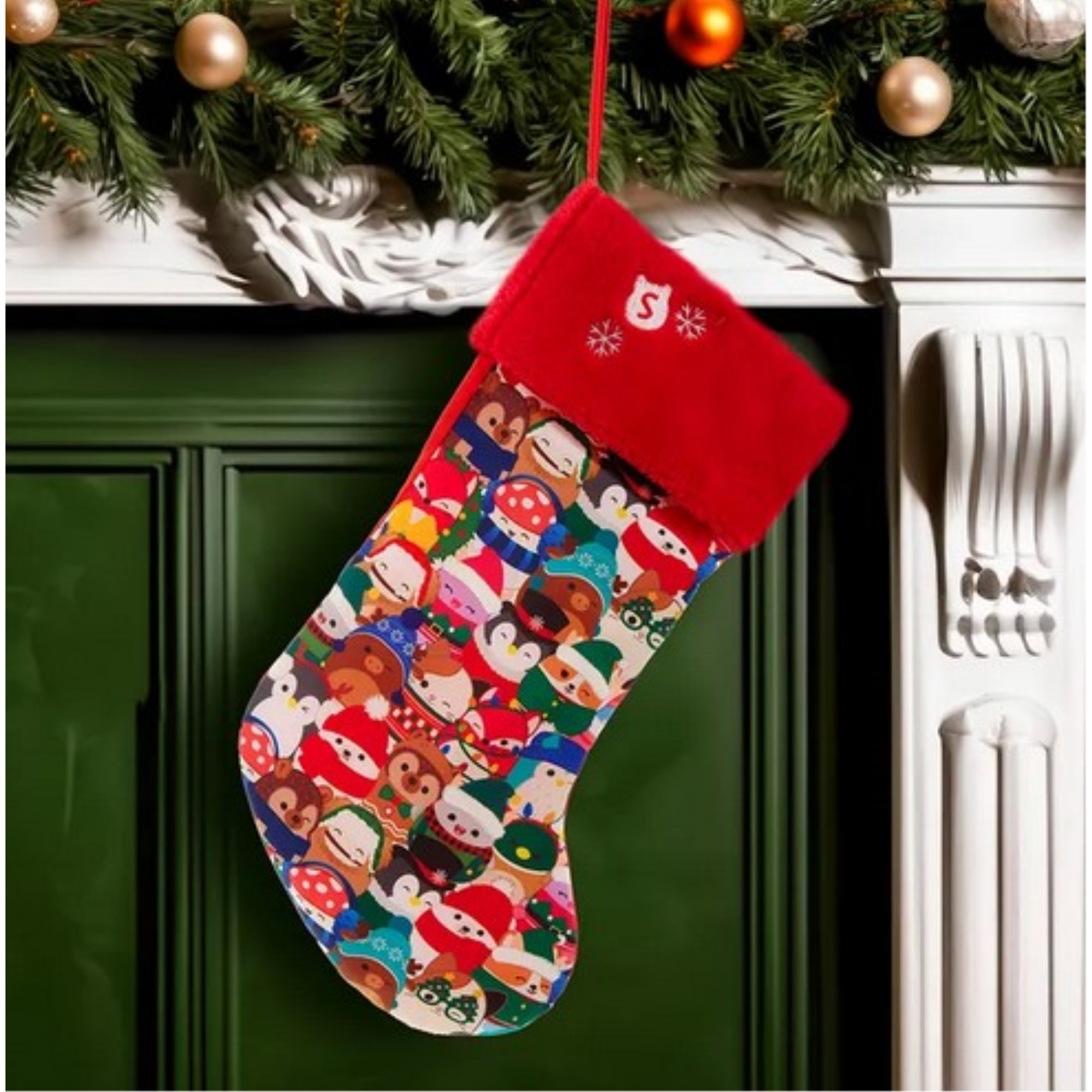 Kurt Adler Hanging Squishmallow Stocking with Red Plush Cuff, 19"