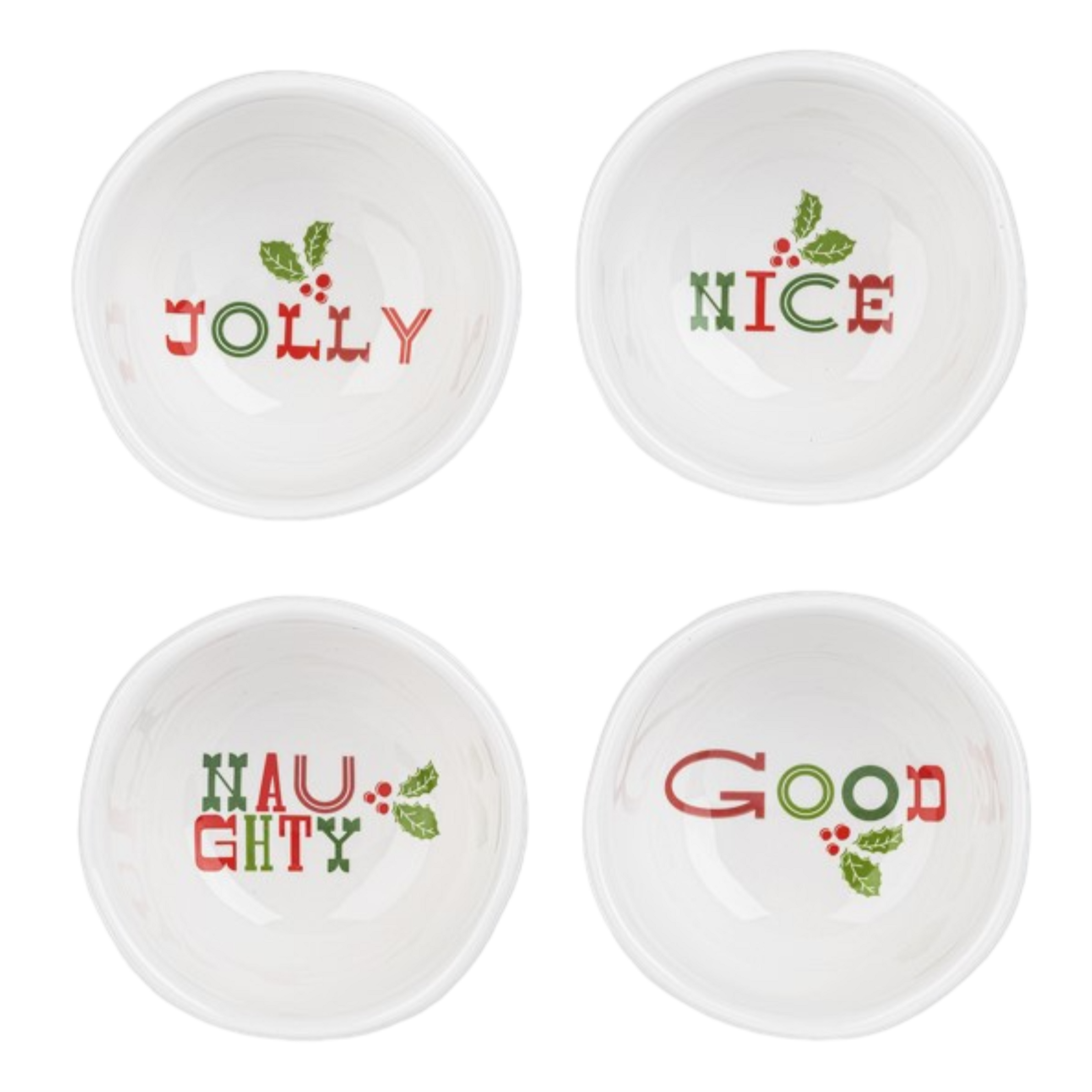 Ganz Holiday Ceramic Tidbit Decoration Bowls, Nice, Good, Naughty, & Jolly (Pack of 4)