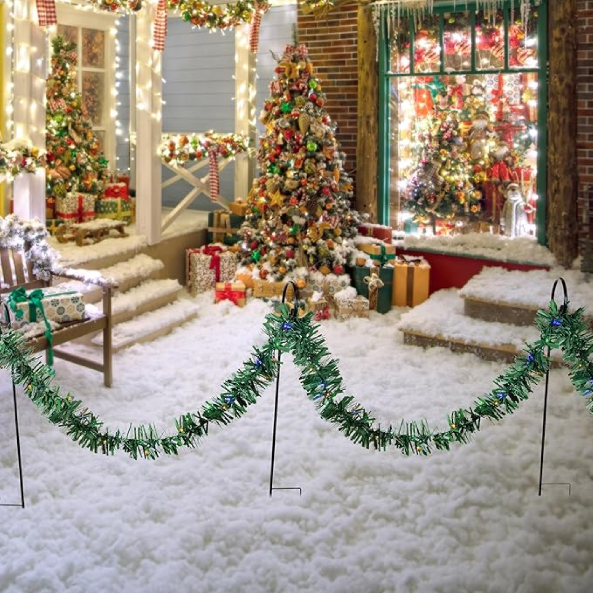 Kurt Adler Pre-Lit LED Green Pathway Garland w/ 3 Lawn Stakes, 24'