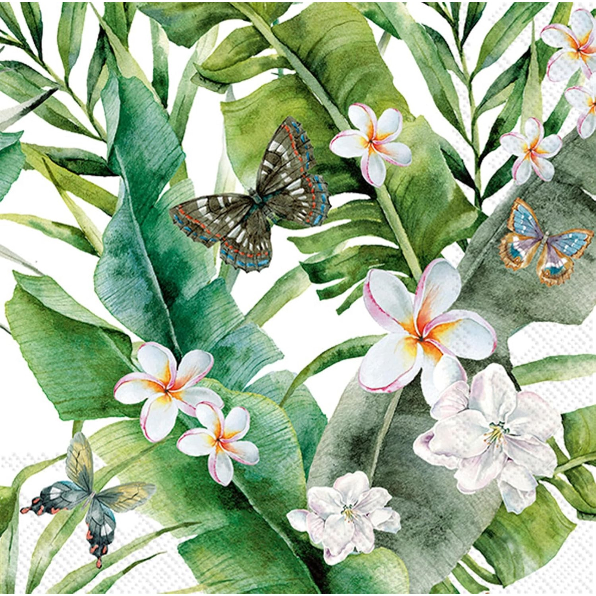 Boston International IHR 3-Ply Paper Lunch Napkins, 6.5" x 6.5", Jungle Leaves (Pack of 20)