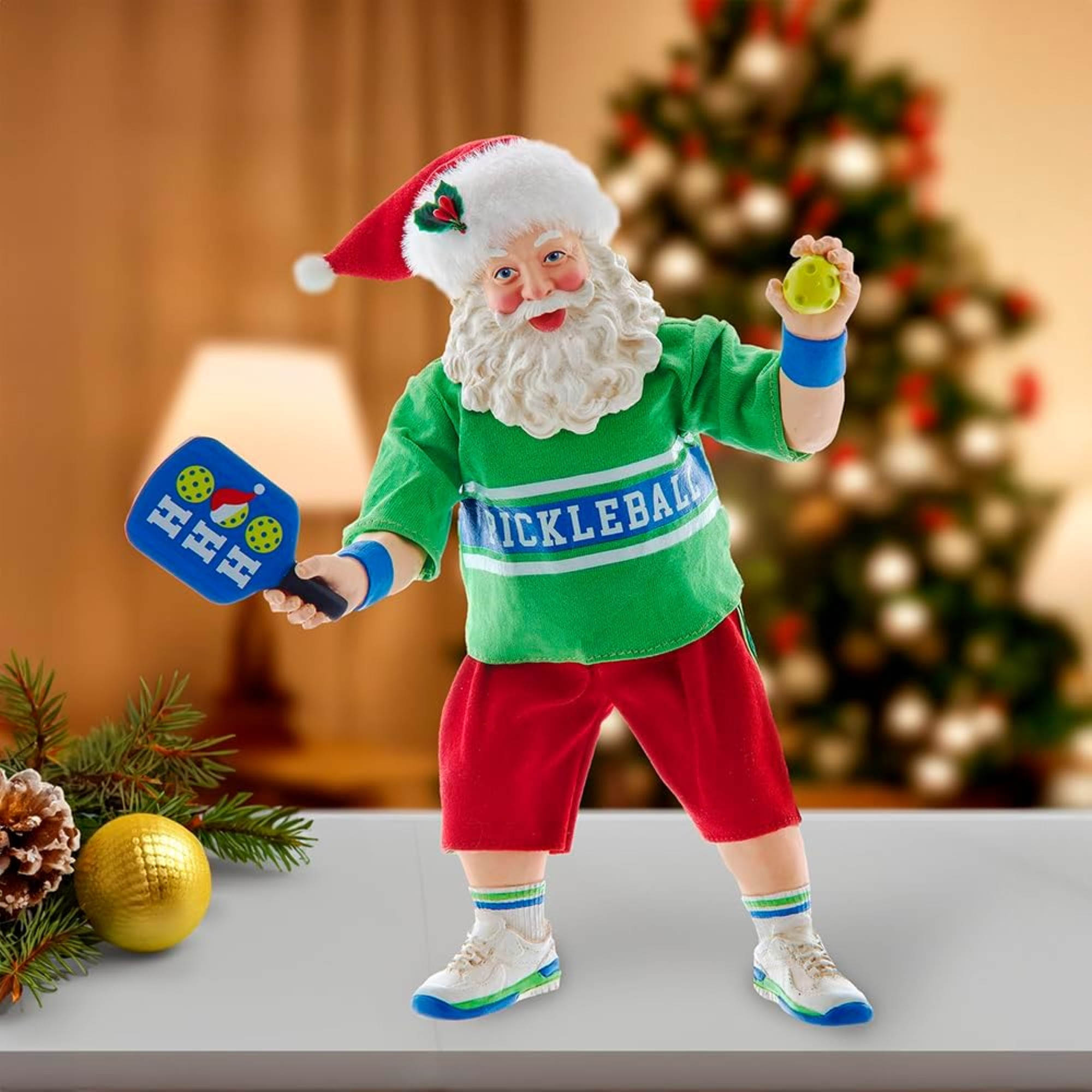 Kurt Adler Fabriche Santa Playing Pickleball Christmas Figurine