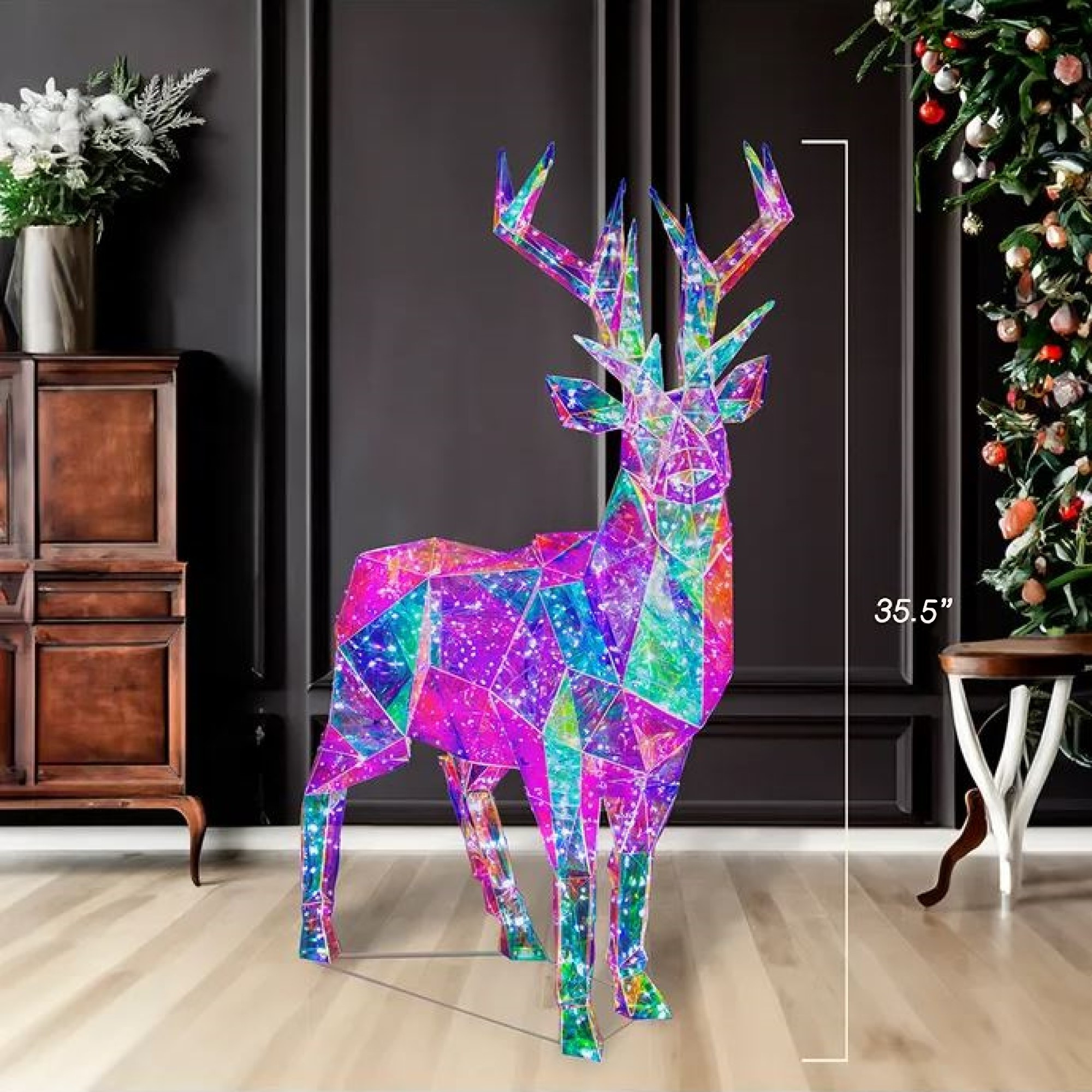 Kurt Adler Pre-Lit Cool White LED Holographic Iridescent Reindeer