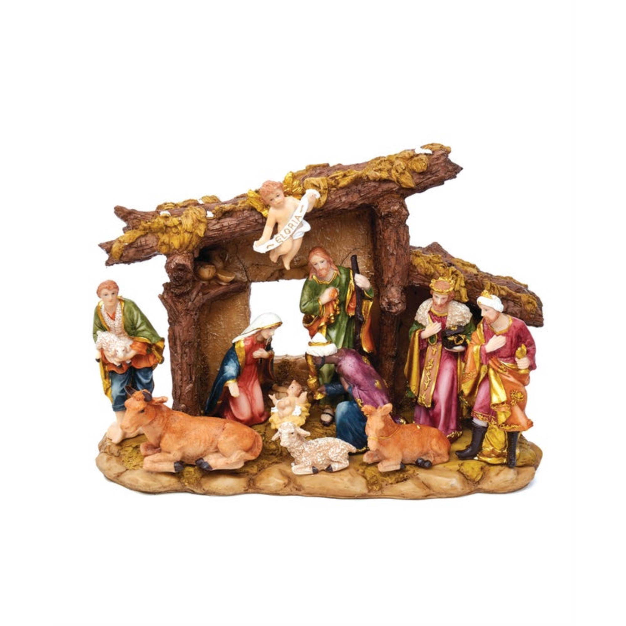 Kurt Adler Resin Christmas Nativity Set with 11 Figures and Stable