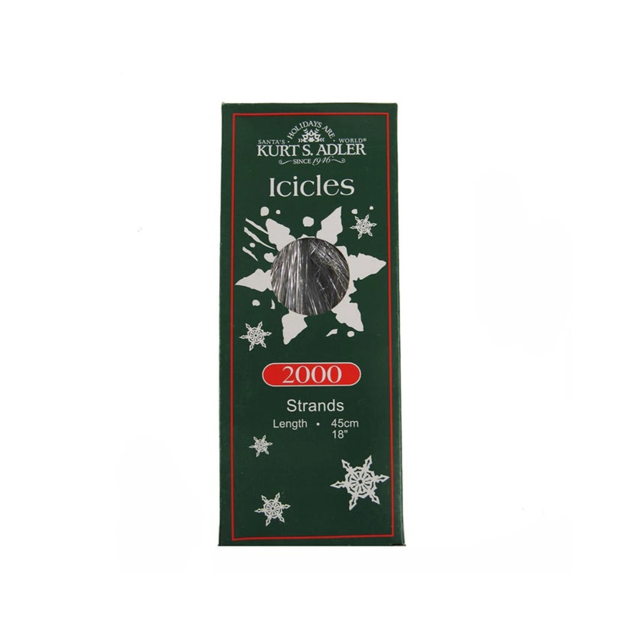 Kurt Adler Christmas Decorations, Silver Icicle Tinsel Strands, 18in