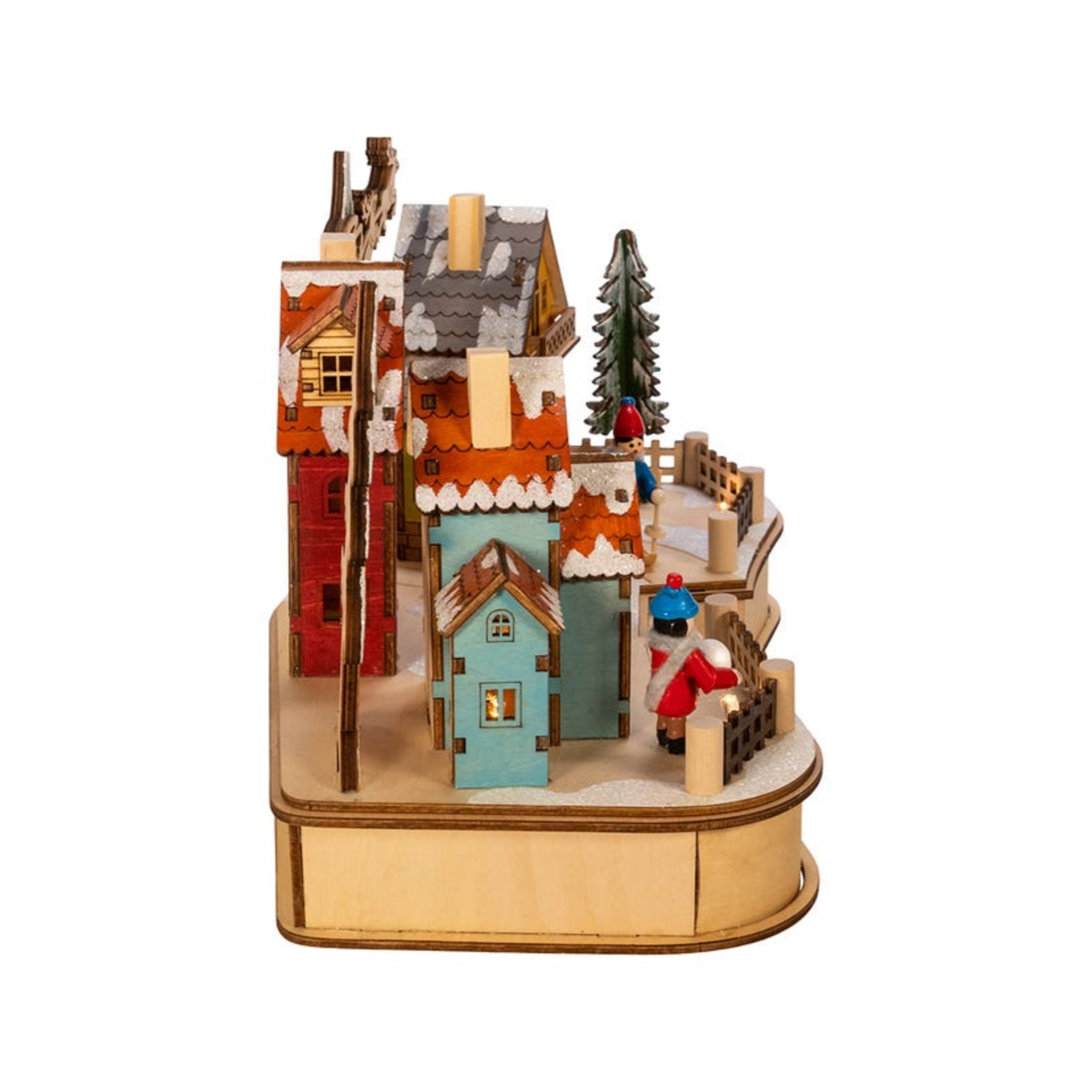 Kurt Adler Battery-Operated LED Musical Village with Moving Parts, 7"