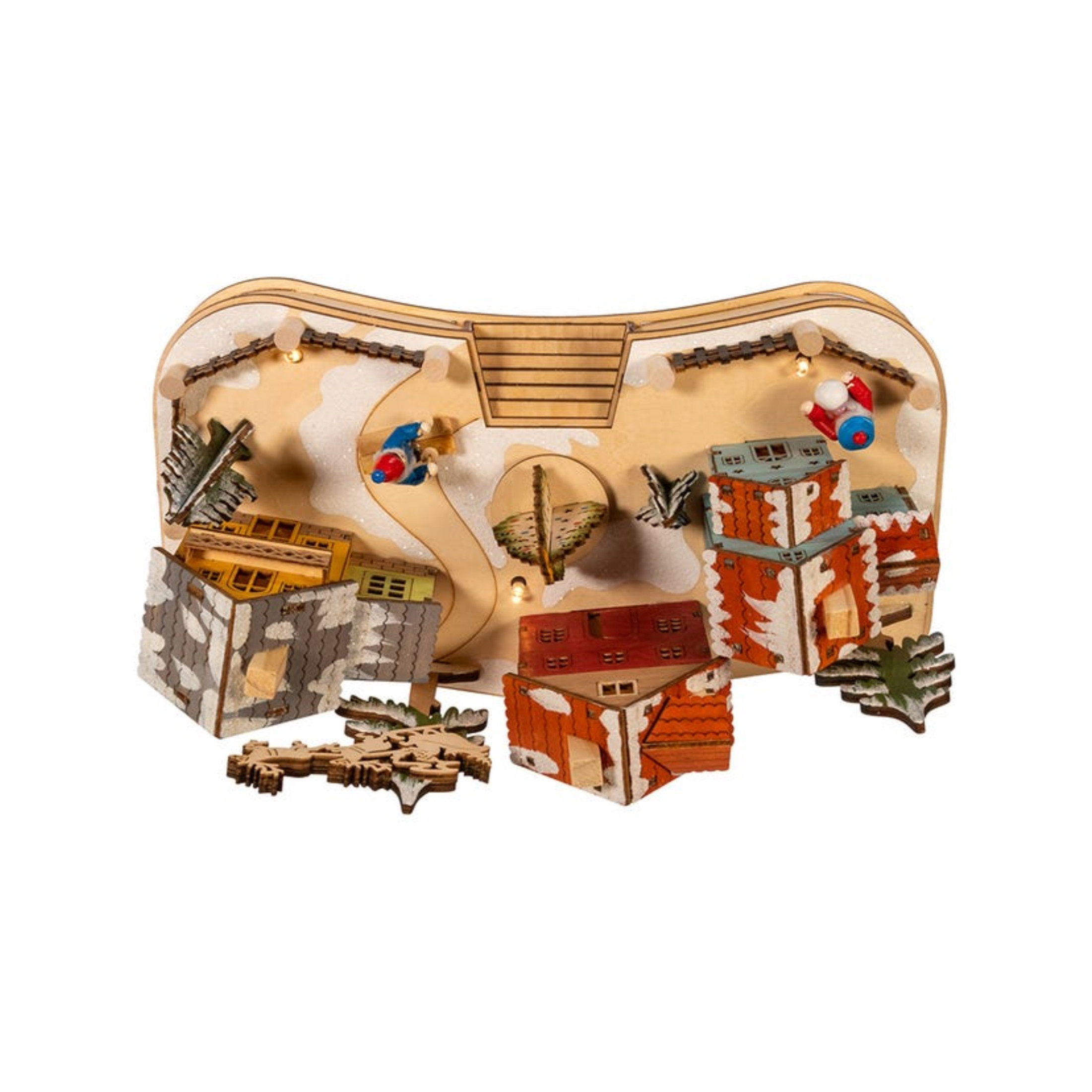 Kurt Adler Battery-Operated LED Musical Village with Moving Parts, 7"