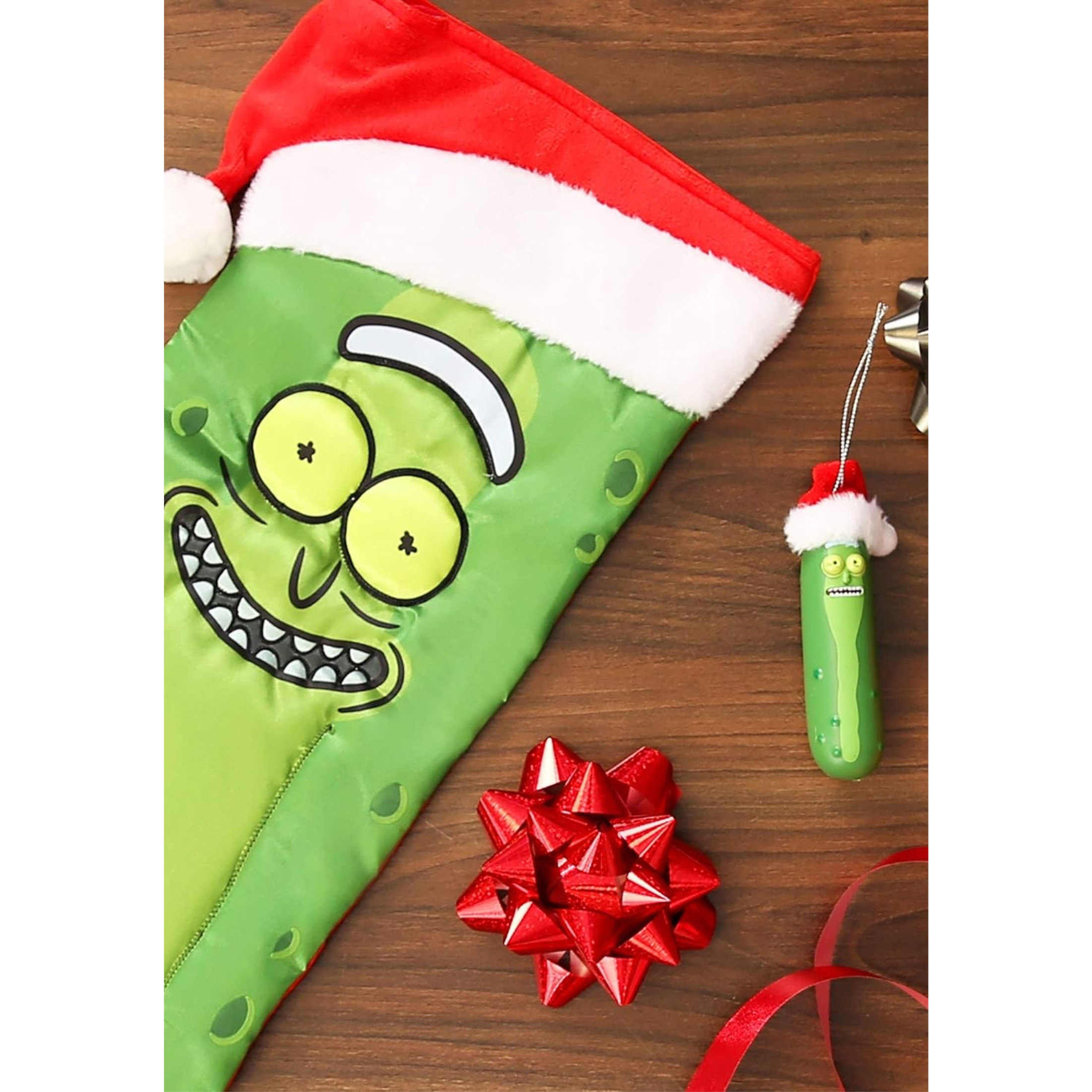 Kurt Adler Pickle Rick and Morty with Santa Hat Christmas Stocking, 19in Kurt Adler Pickle Rick and Morty with Santa Hat Christmas Stocking, 19in