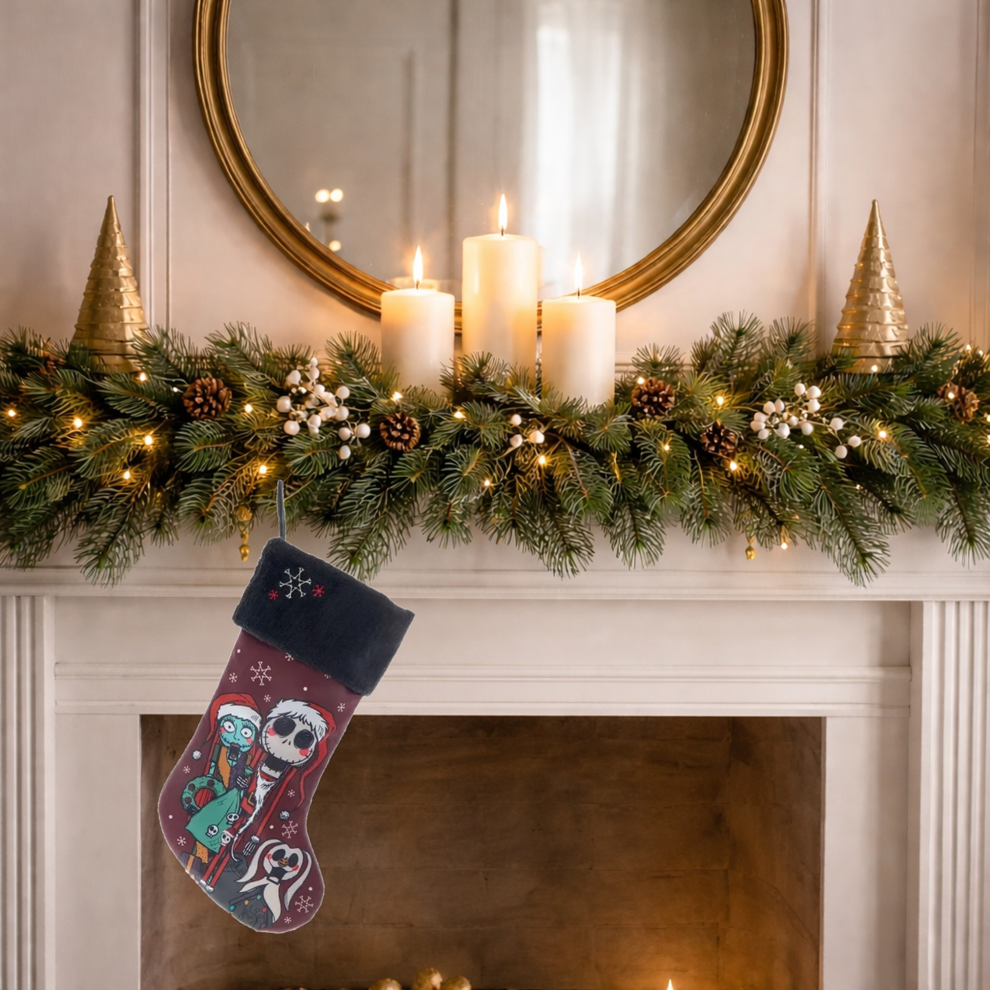 Kurt Adler Officially Licensed Disney Christmas Stocking with Embroidered Plush Cuff, The Nightmare Before Christmas, 19"
