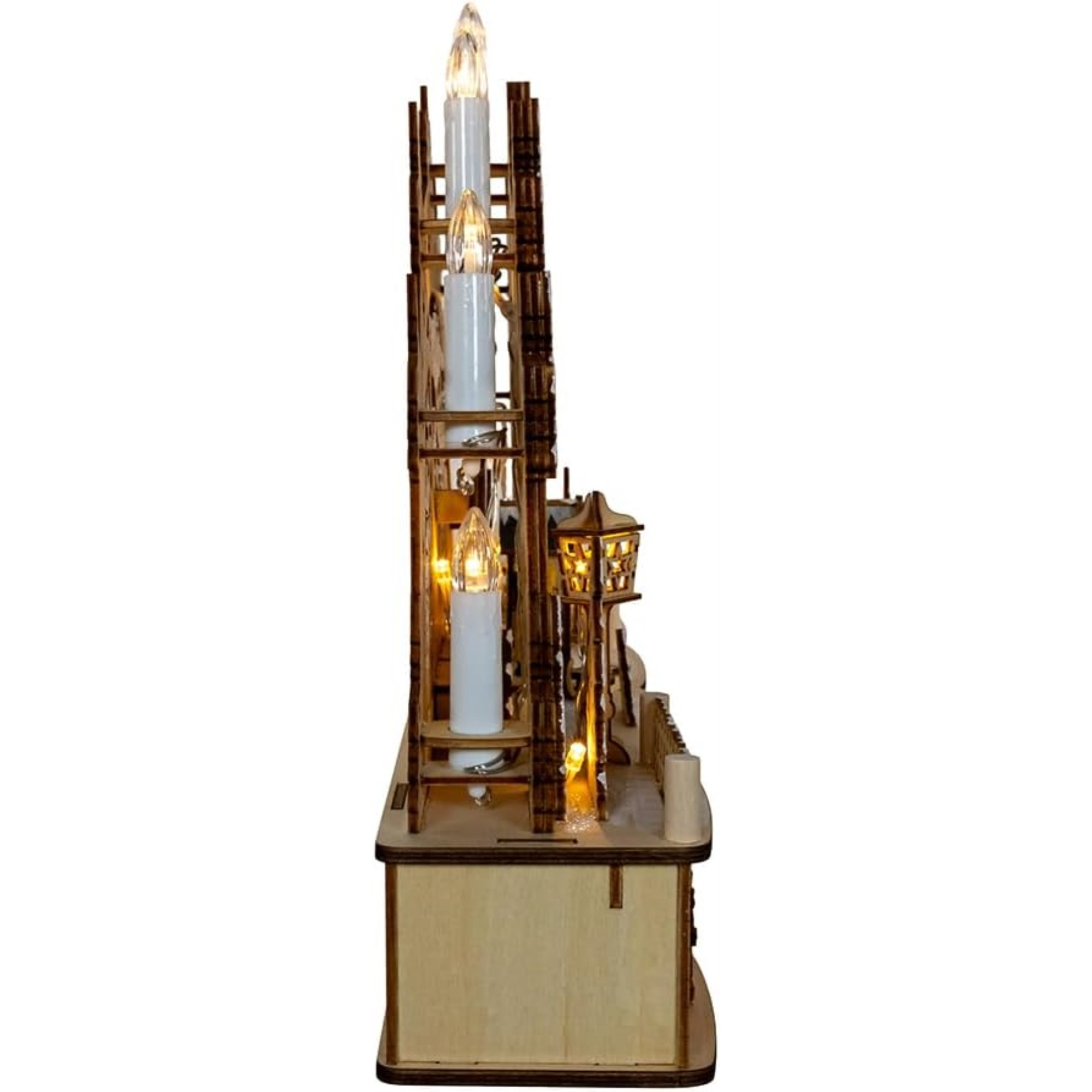 Kurt Adler Battery Operated Wooden LED Light-Up Christmas Village with Candle, 17.75"