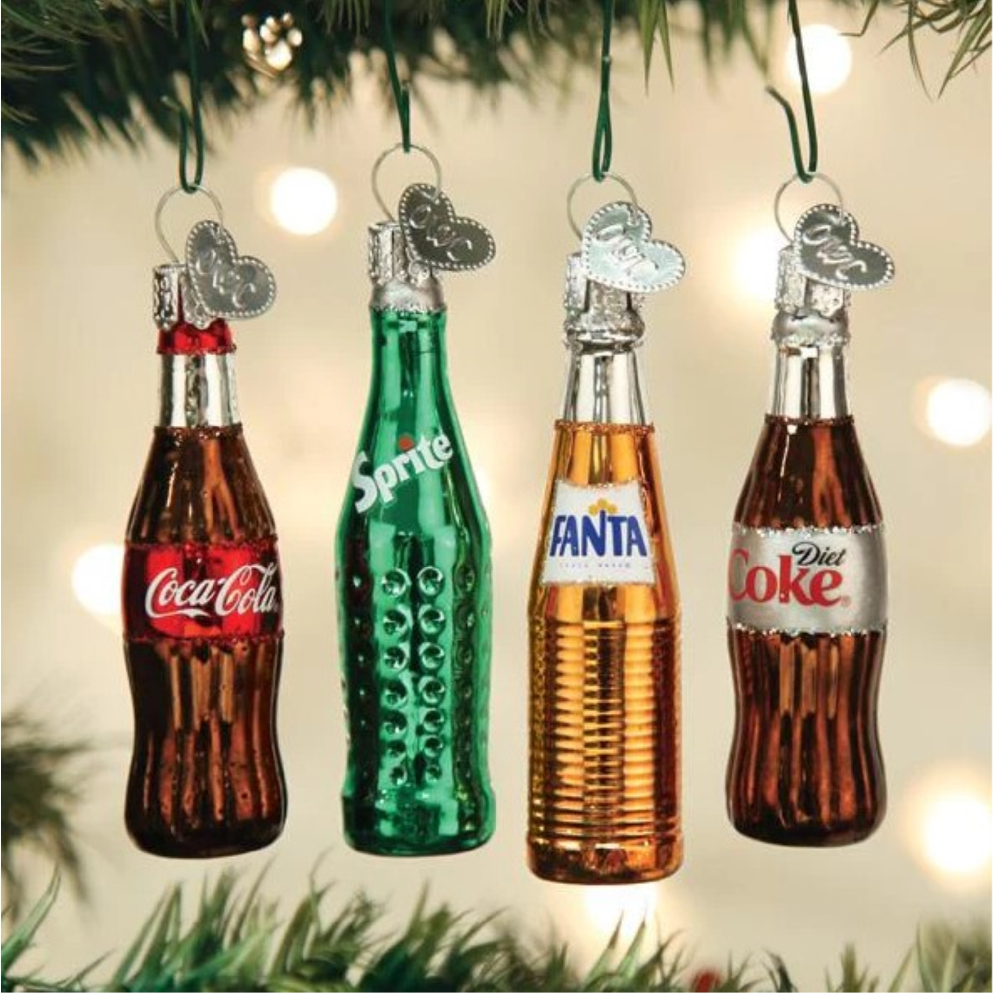 Old World Christmas Blown Glass Ornament for Christmas Tree, Mini Coca-Cola Beverage Set