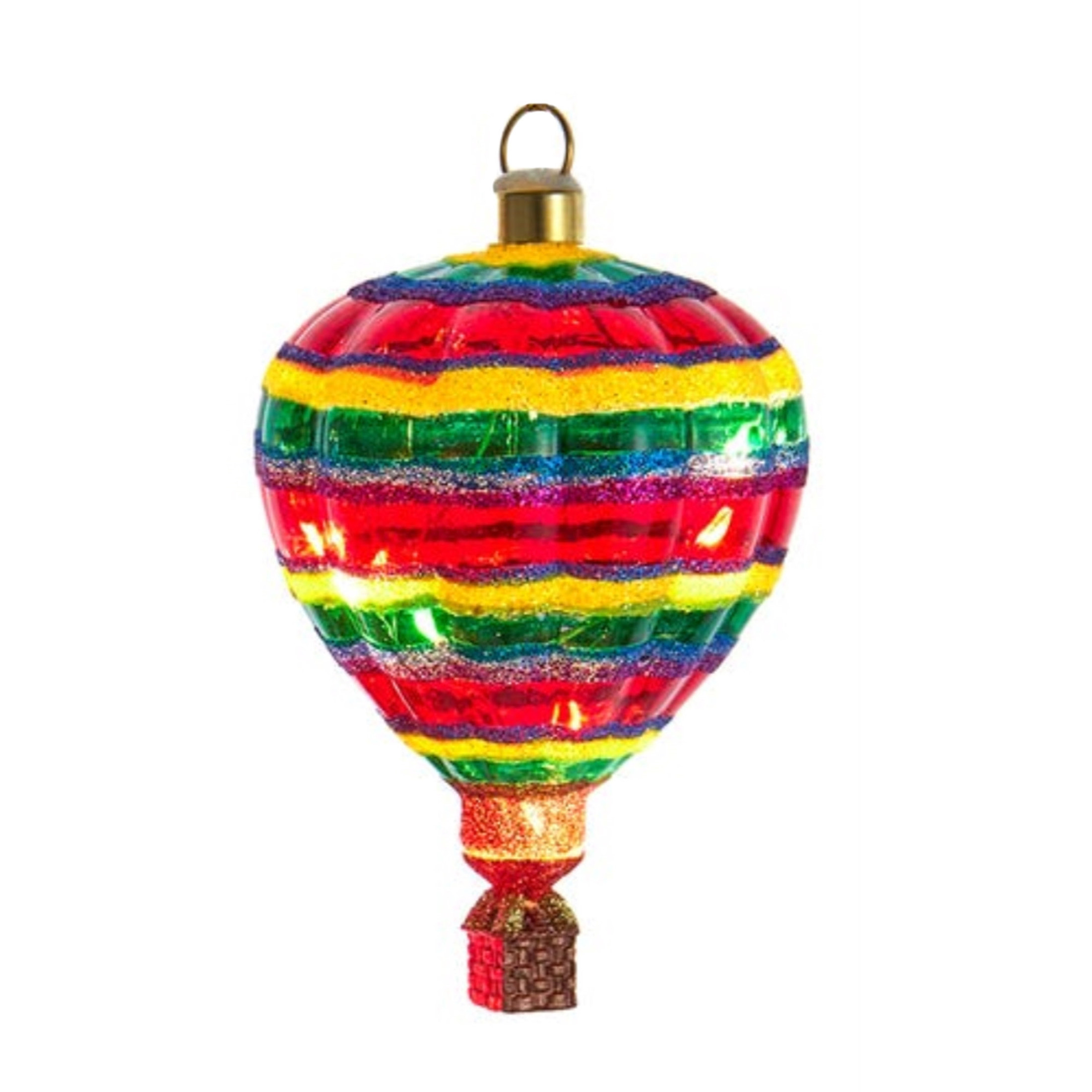 Kurt Adler Hanging Pre-Lit Glass Ornaments, USB-Powered Hot Air Balloons, Assorted Colors