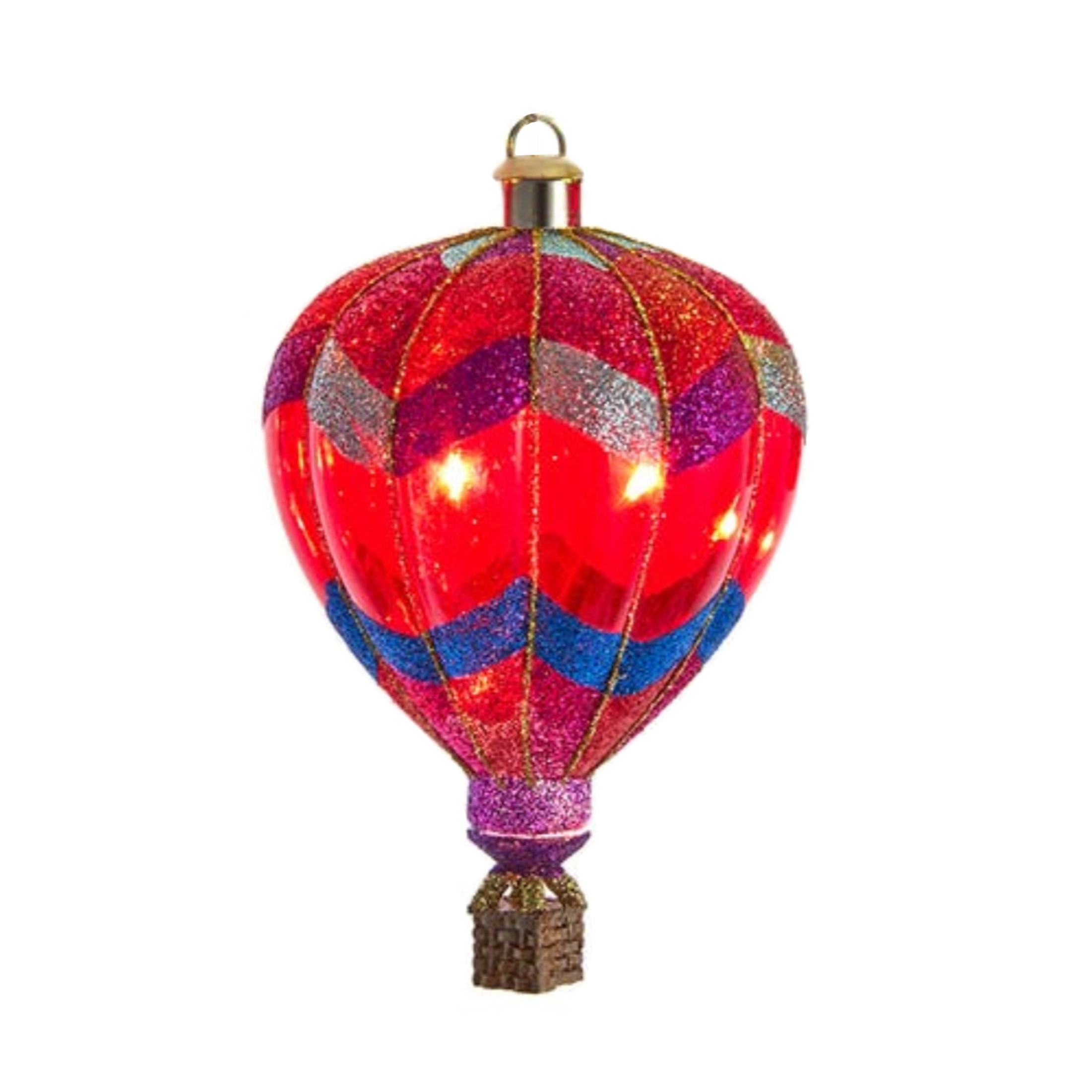 Kurt Adler Hanging Pre-Lit Glass Ornaments, USB-Powered Hot Air Balloons, Assorted Colors