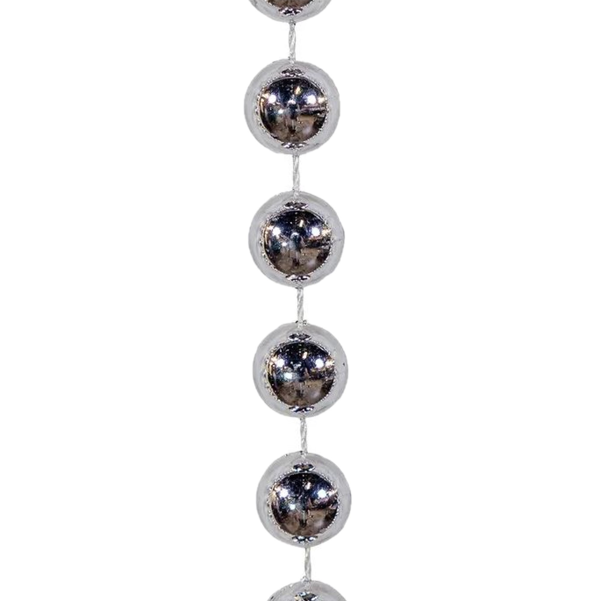 Kurt Adler Christmas Decoration, Plastic Round Beaded Garland, Silver, 15’