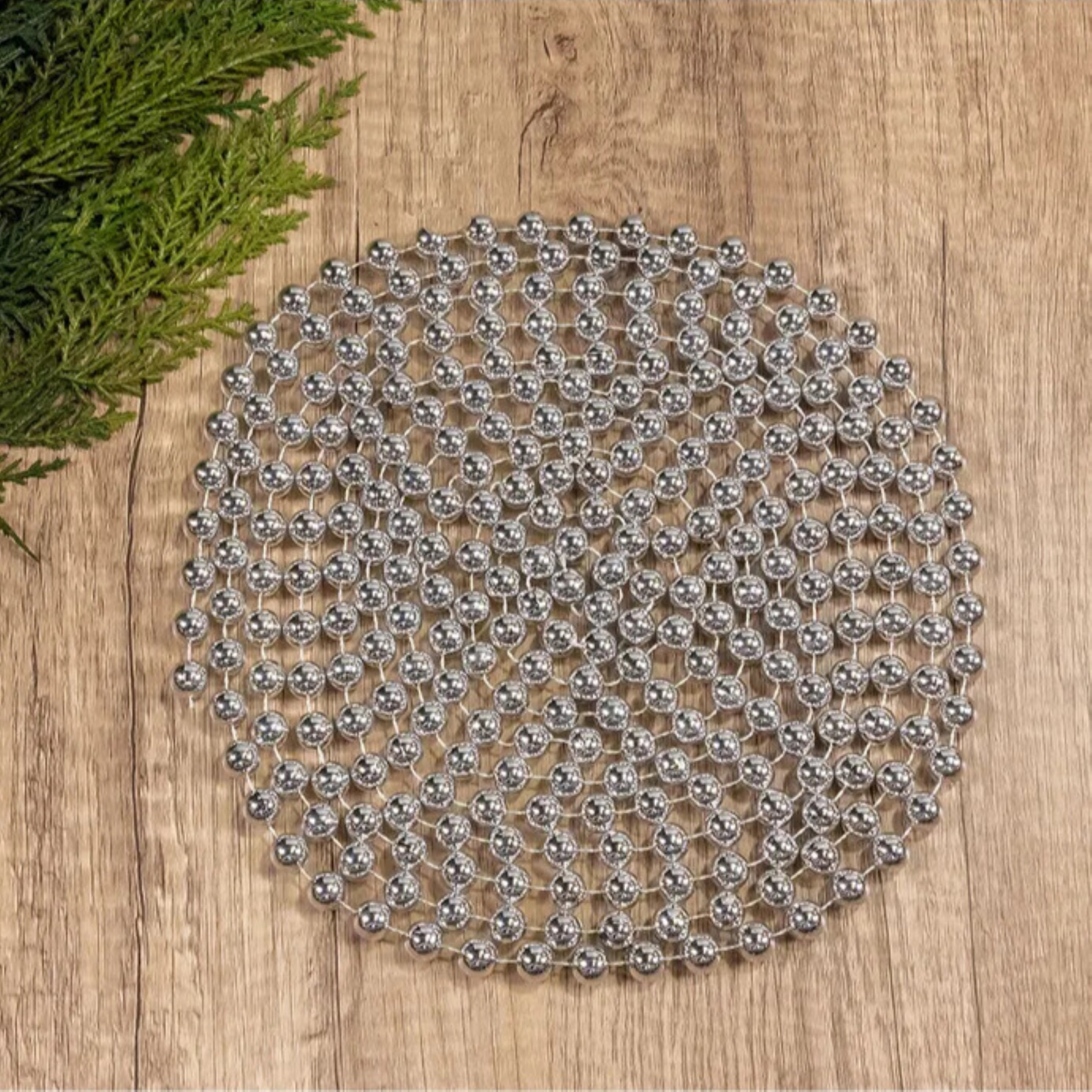 Kurt Adler Christmas Decoration, Plastic Round Beaded Garland, Silver, 15ft
