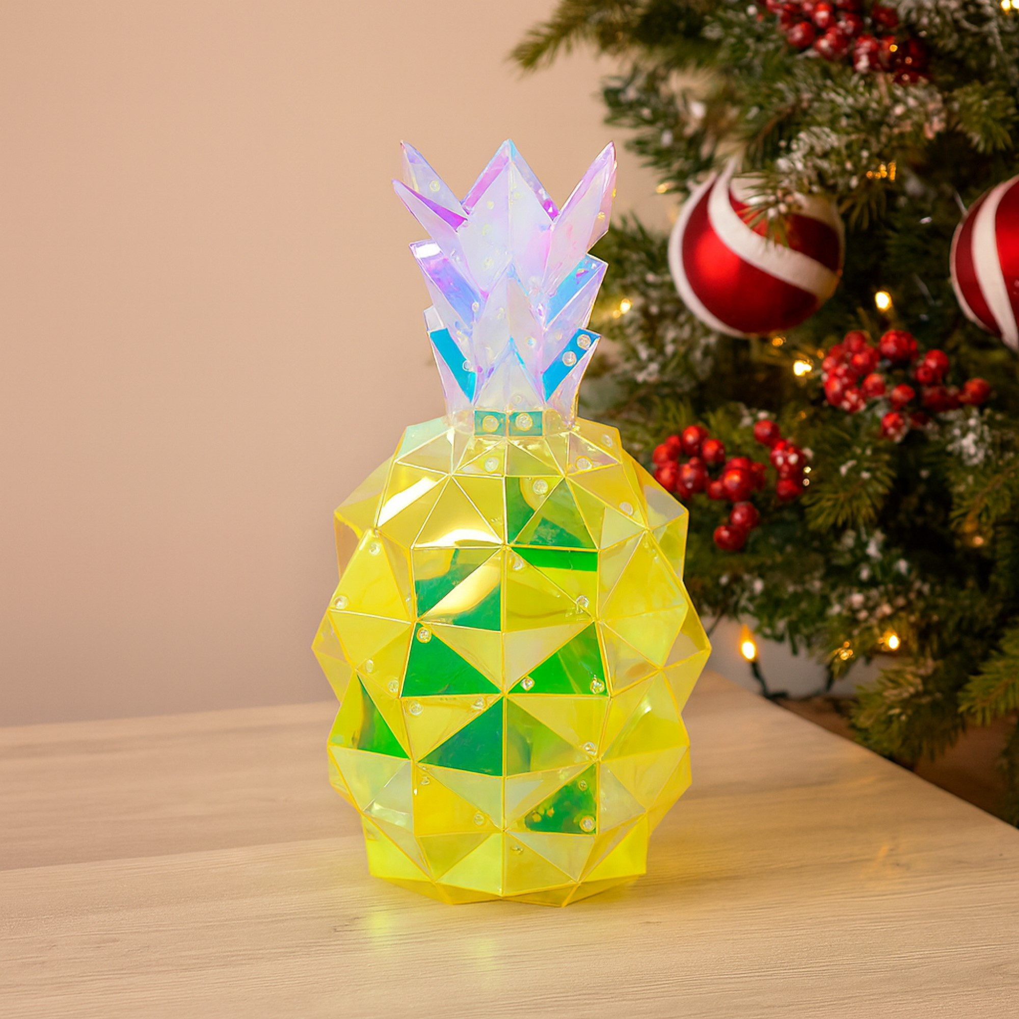 Kurt Adler Pre-Lit Cool White LED Holographic Iridescent Pineapple, 14in