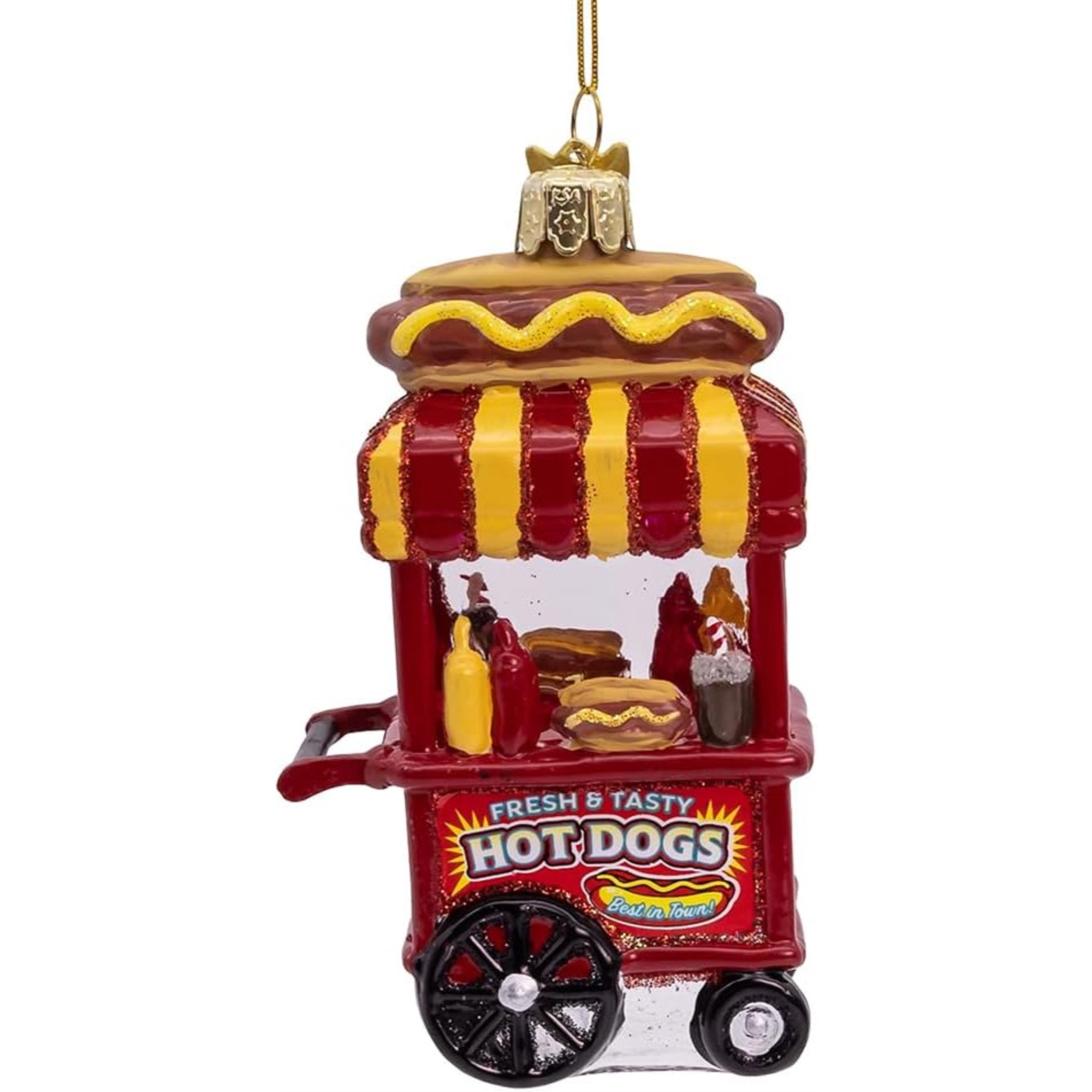 Kurt Adler Nobel Gems Collection Glass Christmas Ornament, Hot Dog Cart