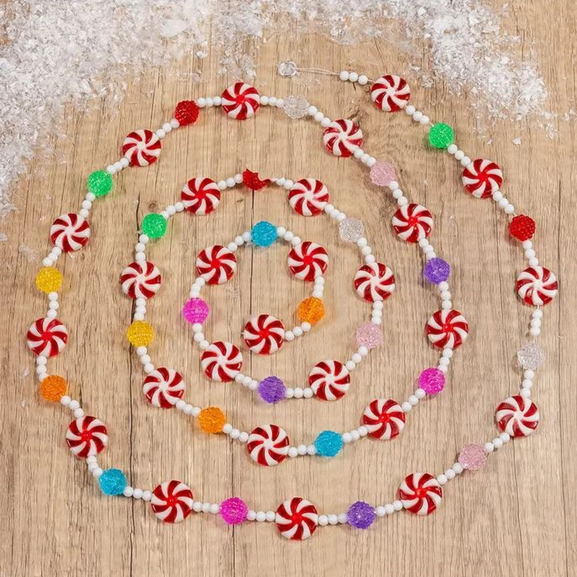 Kurt Adler Christmas Decorations Plastic Garland, Multicolored Hard Candy with Peppermint Rounds, 9ft