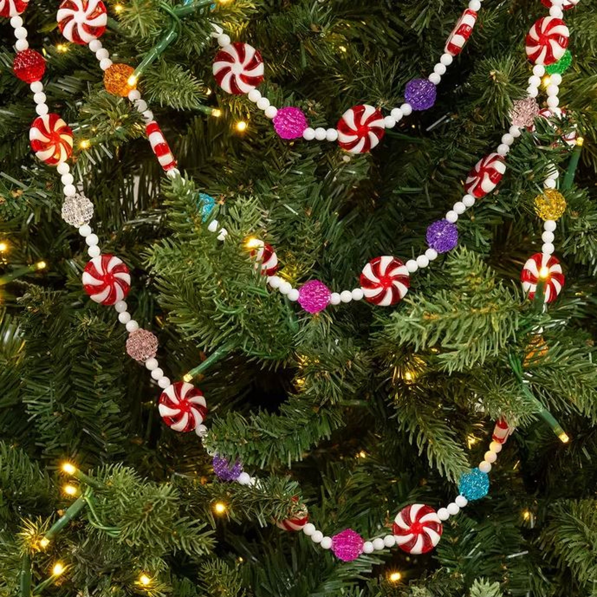 Kurt Adler Christmas Decorations Plastic Garland, Multicolored Hard Candy with Peppermint Rounds, 9ft